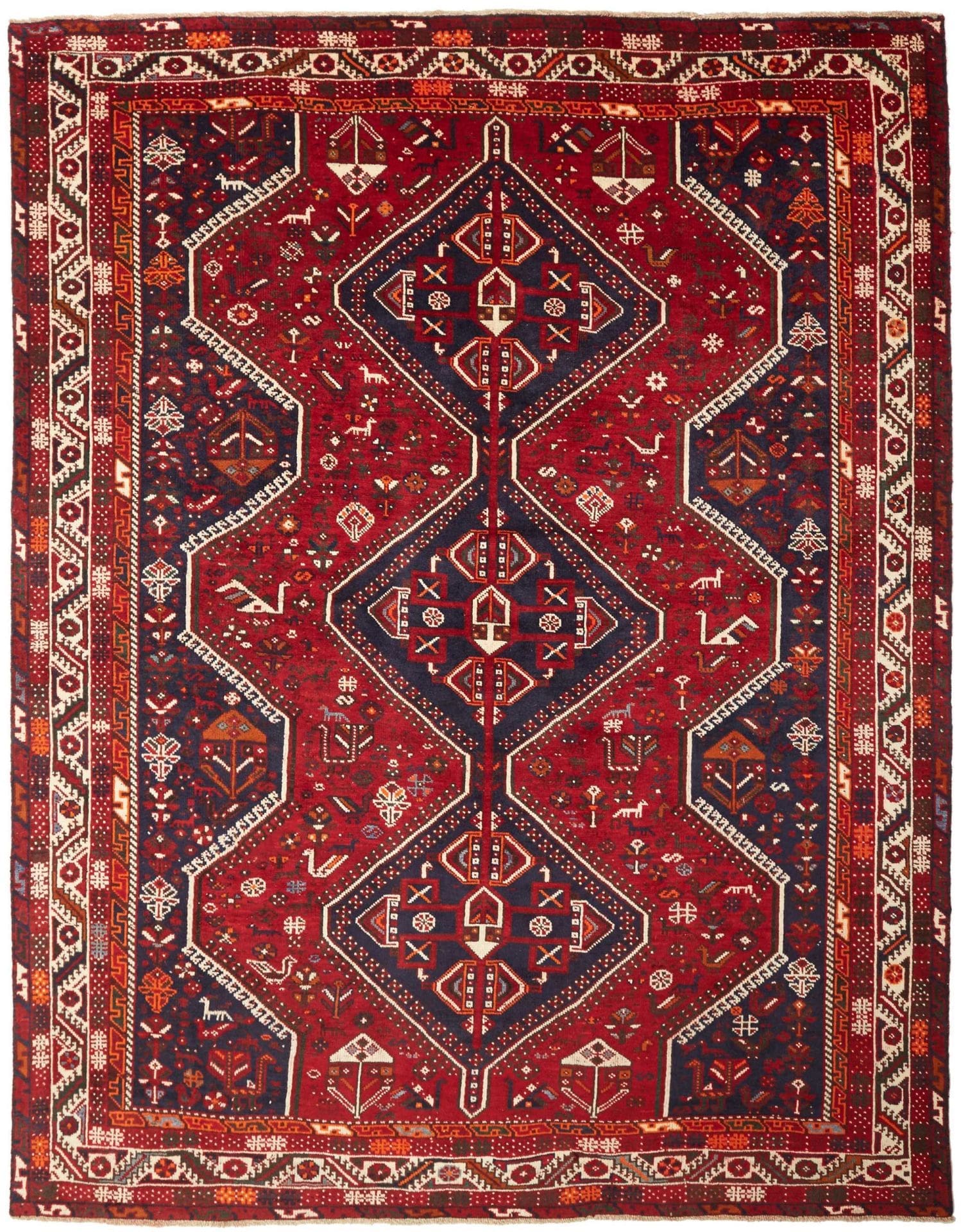 Shiraz Teppich 223 x 290cm, Wolle, geometrische Muster, handgeknüpft