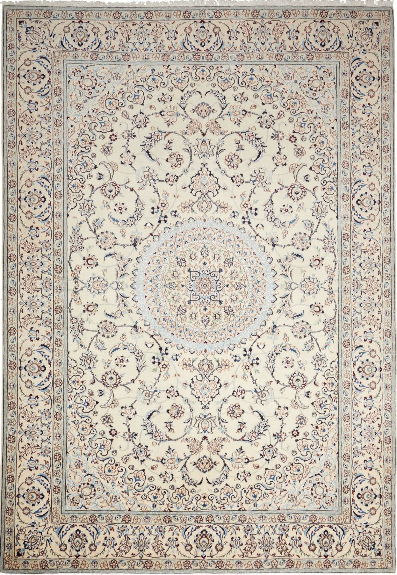 Nain Teppich 207 x 298 cm, florale Motive, handgeknüpft, Perserteppich