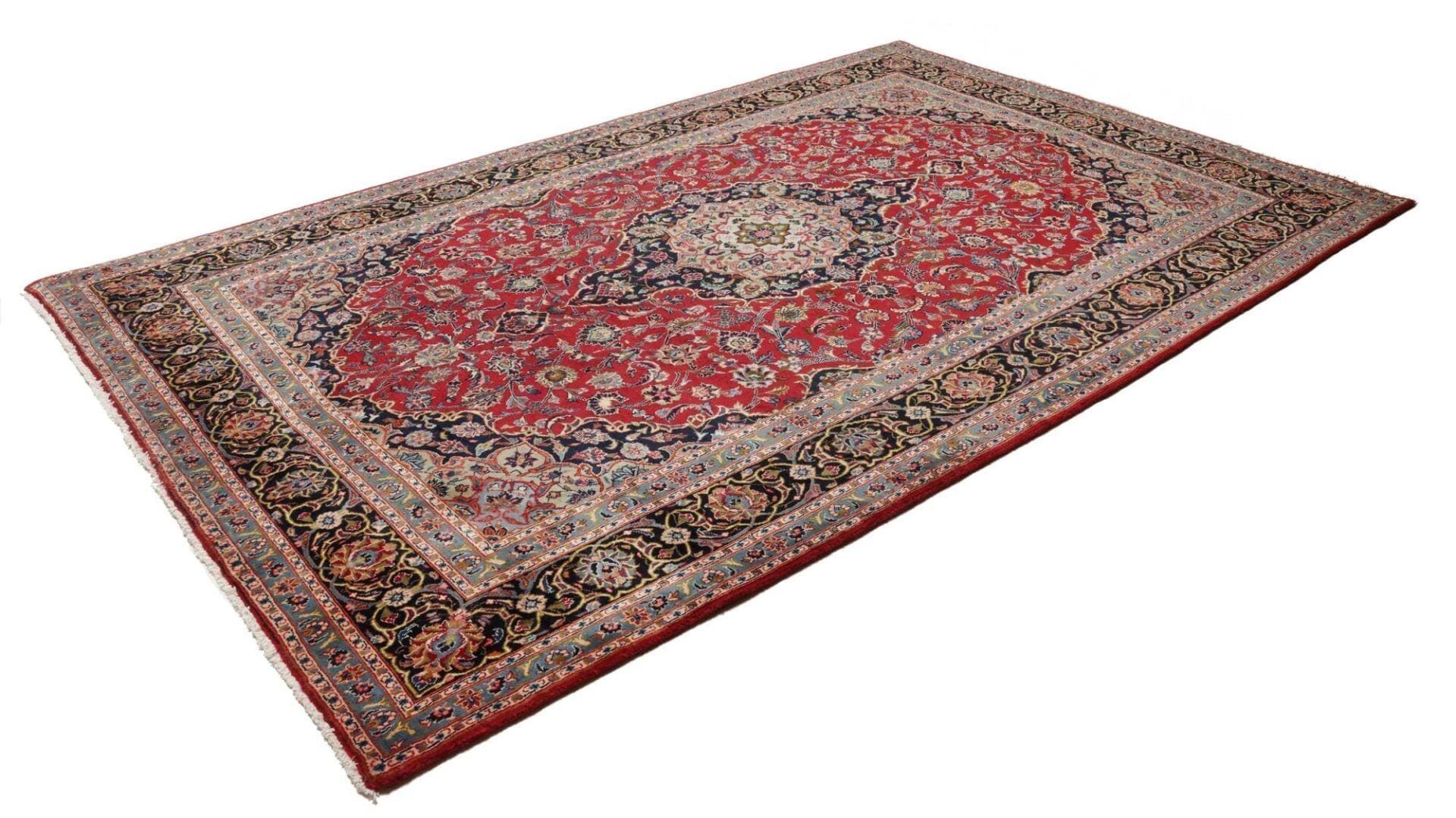 Kashan Teppich 199 x 303cm, Schurwolle, florale Muster, handgeknüpft