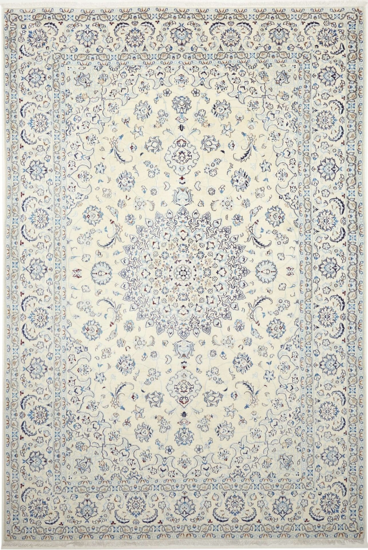 Nain Teppich 198 x 290 cm, florales Muster, handgeknüpft Perserteppich