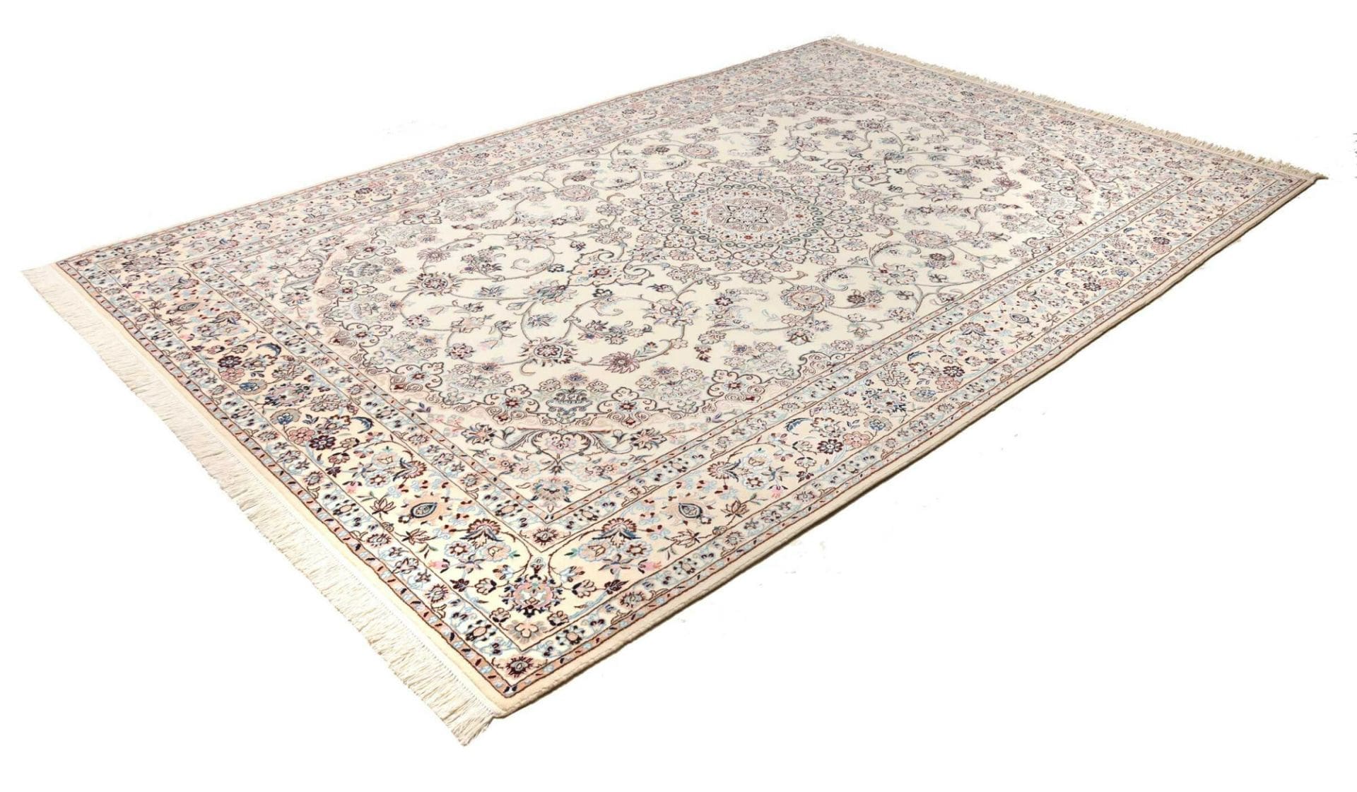 Exklusiver Nain Teppich 208 x 317cm, florales Muster, handgeknüpft