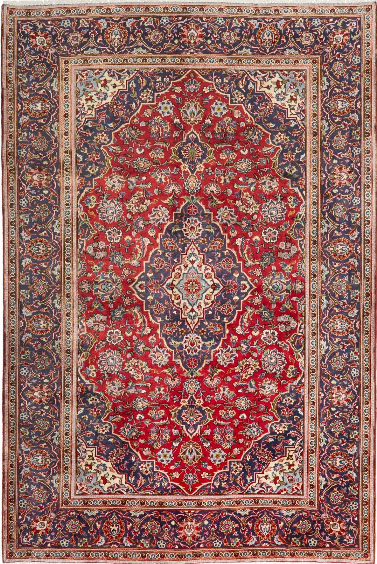 Kashan Teppich 199 x 298 cm, florale Muster, handgeknüpft, Perserteppich