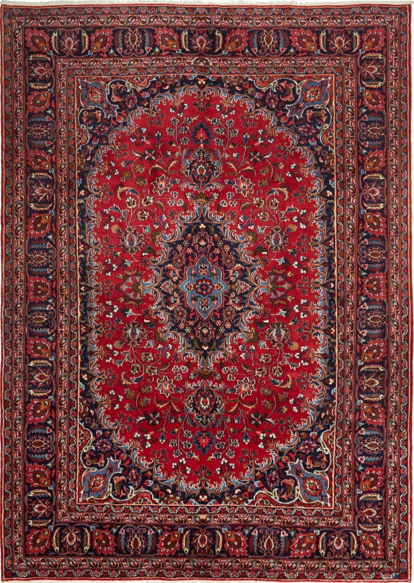 Persischer Mashad Teppich 207 x 288 cm, florales Muster, handgeknüpft