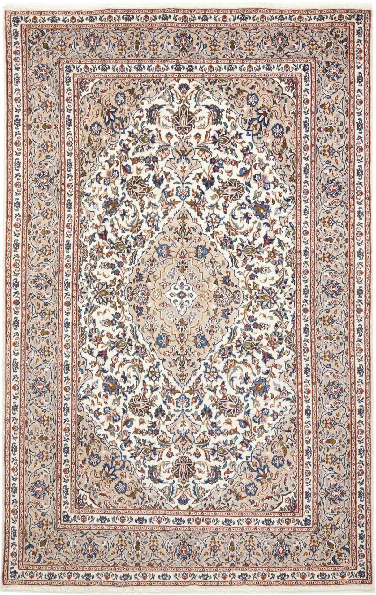 Mashad Teppich 196 x 305 cm, florale Muster, handgeknüpft, Perserteppich