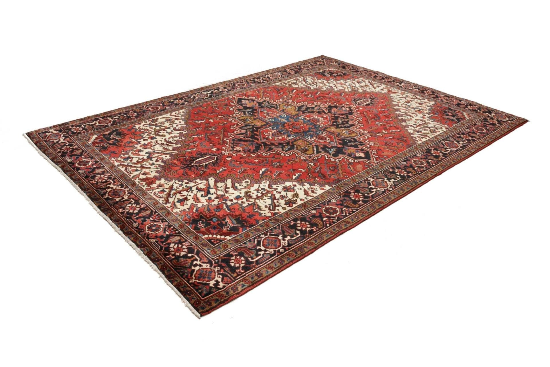 Heriz Teppich 211 x 303cm, handgeknüpft, rustikales Design, Perserteppich