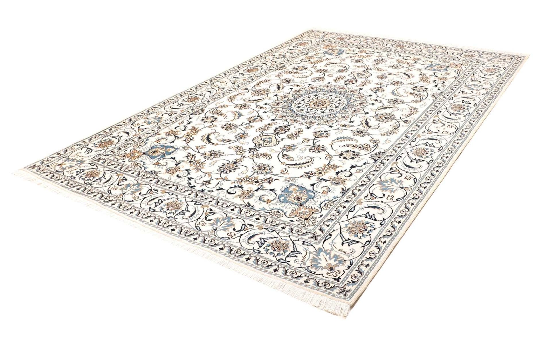 Nain Perserteppich 201 x 290 cm, florales Muster, handgeknüpft