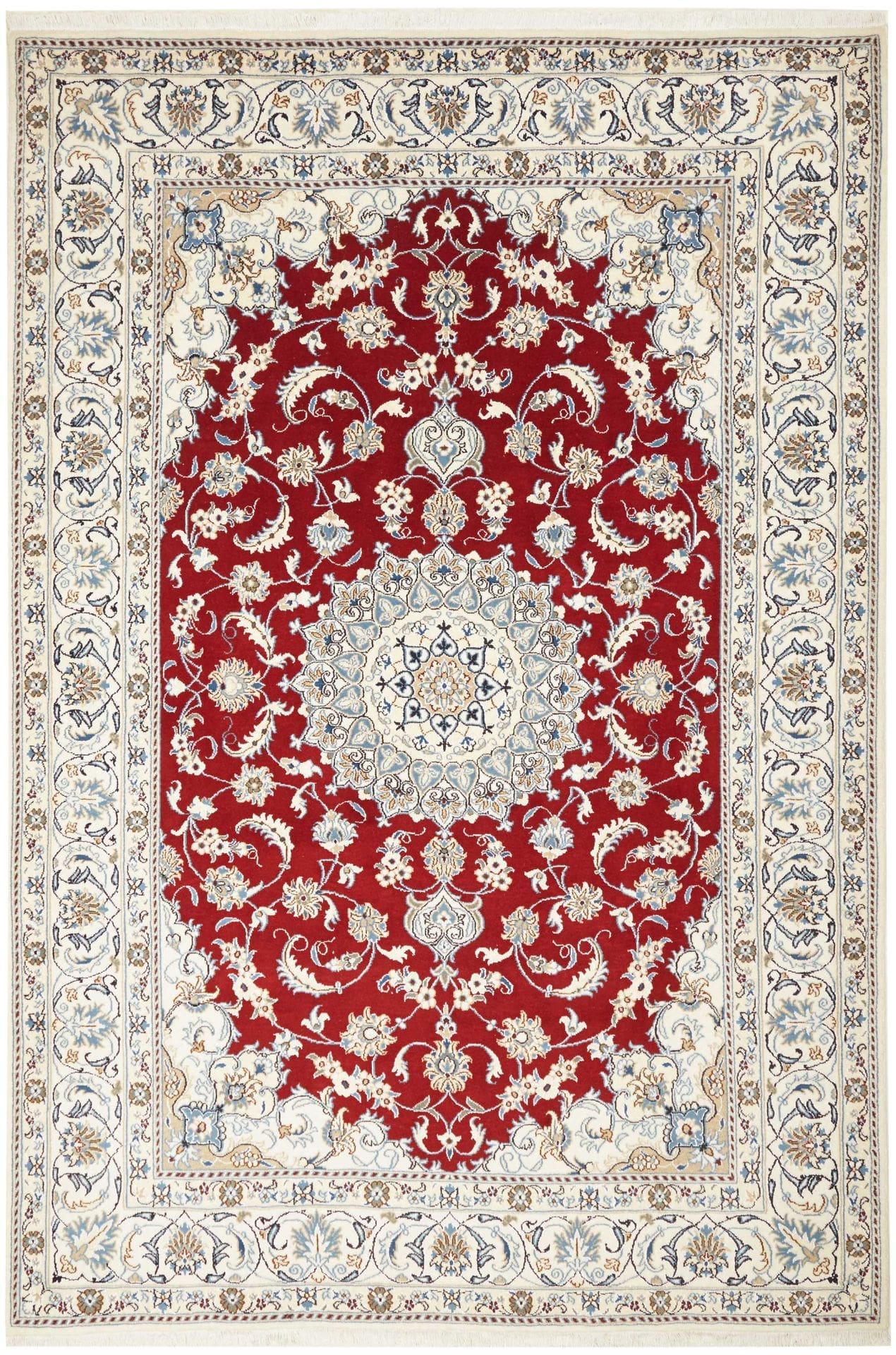Nain Teppich 203 x 300 cm, florale Muster, Schurwolle, handgeknüpft