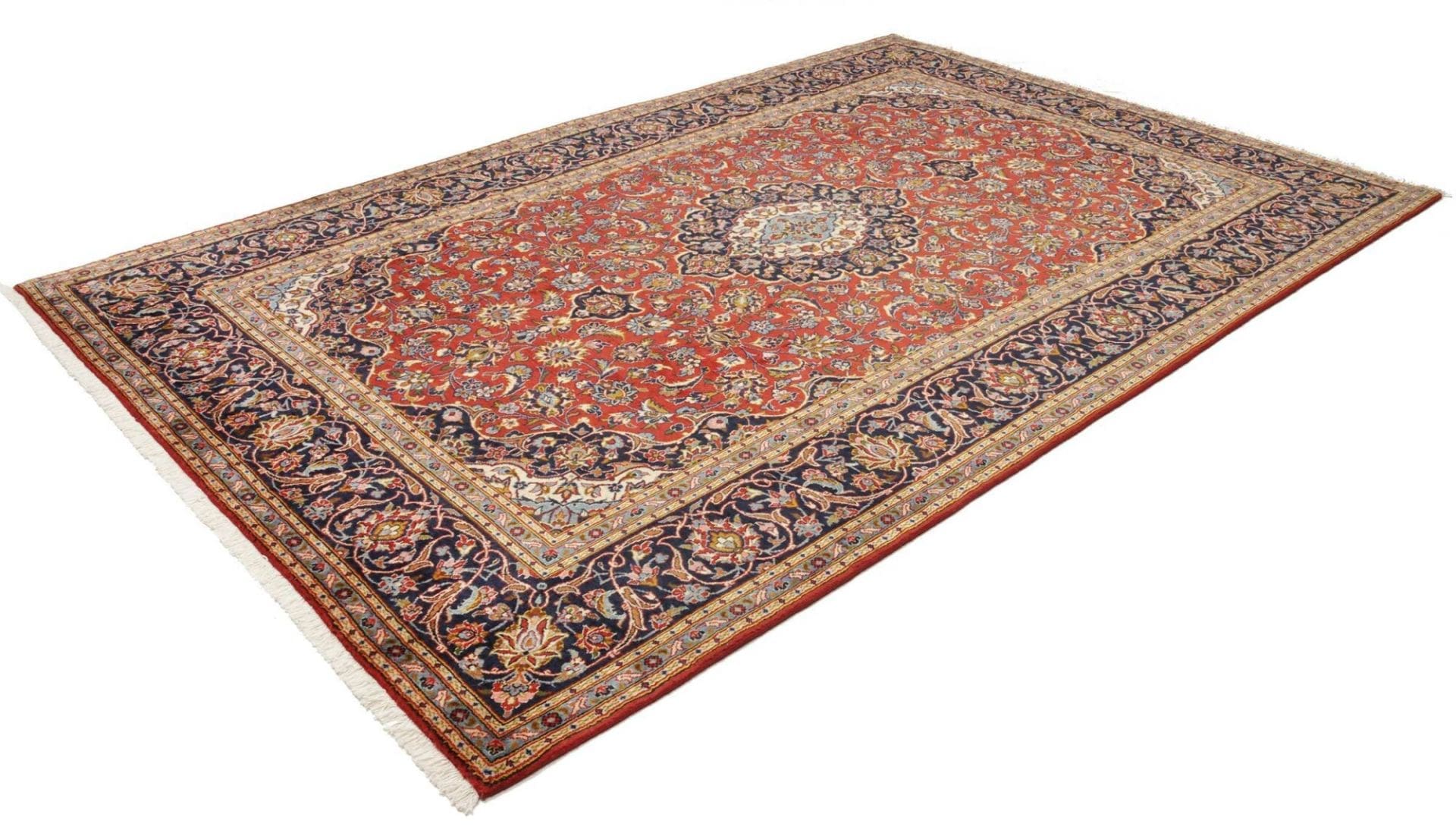 Kashan Teppich 205 x 305cm, Schurwolle, florales Muster, handgeknüpft