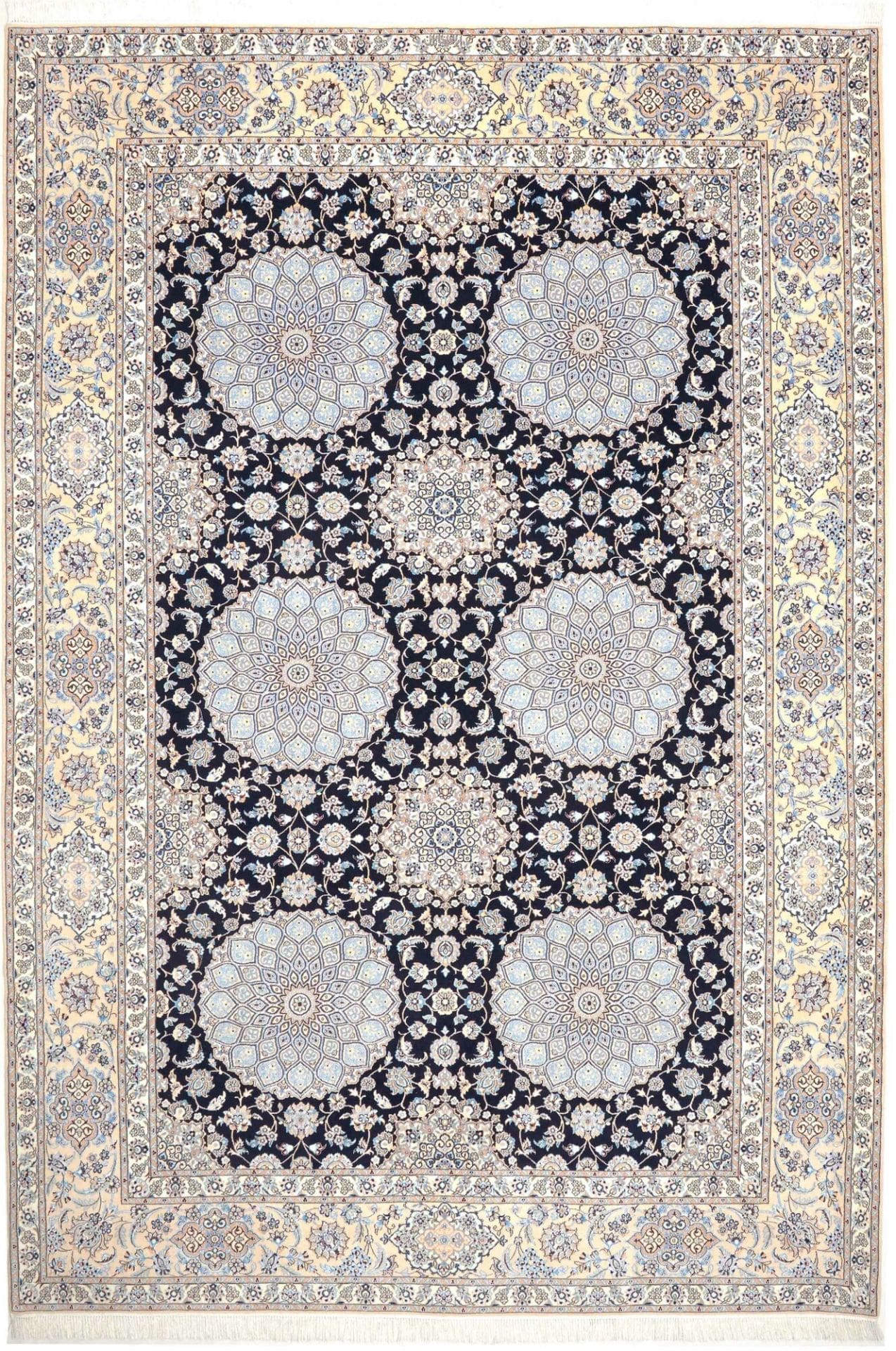 Nain 6La Teppich 220 x 316cm 900K/Qm florales Muster, Schurwolle, handgeknüpft H1