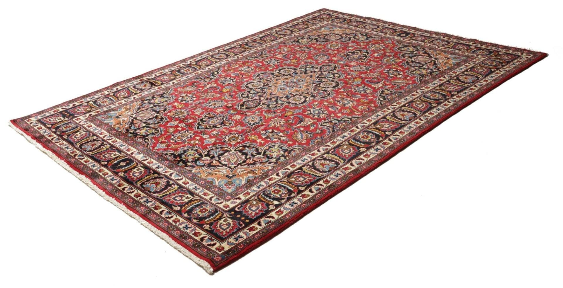 Mashad Teppich 200 x 287cm, florales Design, Schurwolle, handgeknüpft