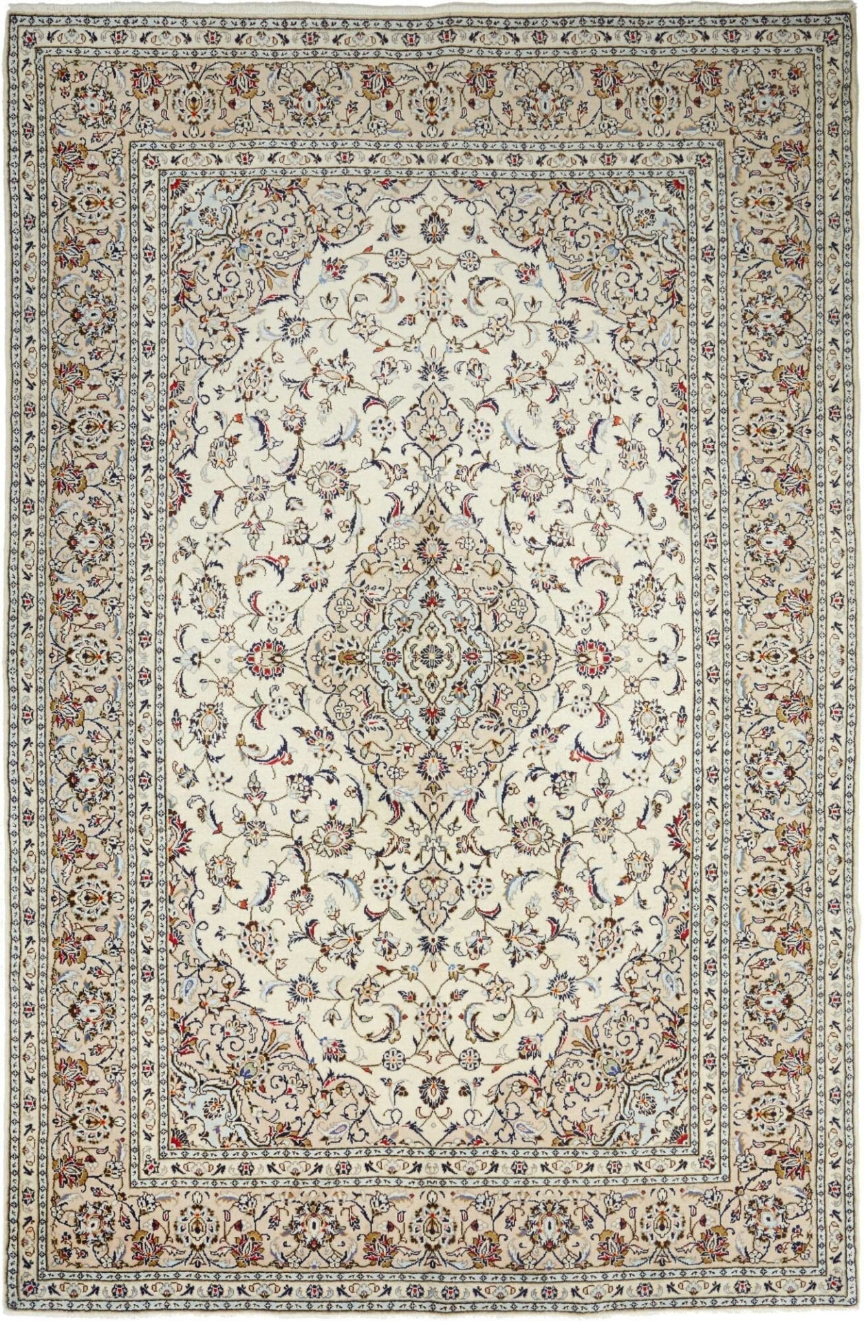 Kashan Teppich 201 x 302 cm, florale Muster, handgeknüpft, Perserteppich
