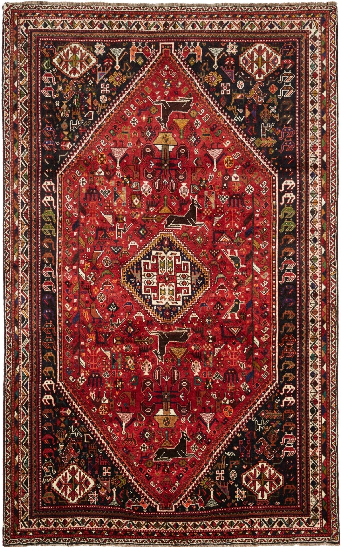 Shiraz Teppich 186 x 295cm, Wolle, geometrische Muster, handgeknüpft