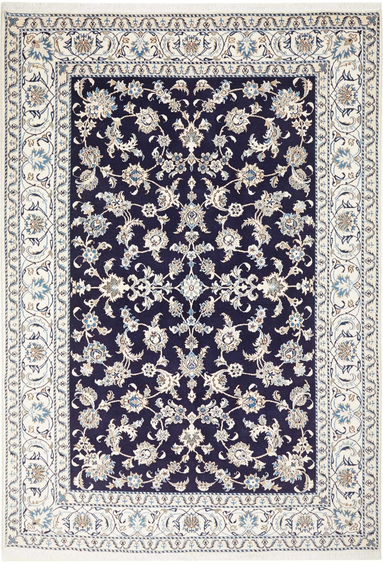 Exklusiver Nain Teppich 191 x 282 cm, florales Muster, handgeknüpft H1