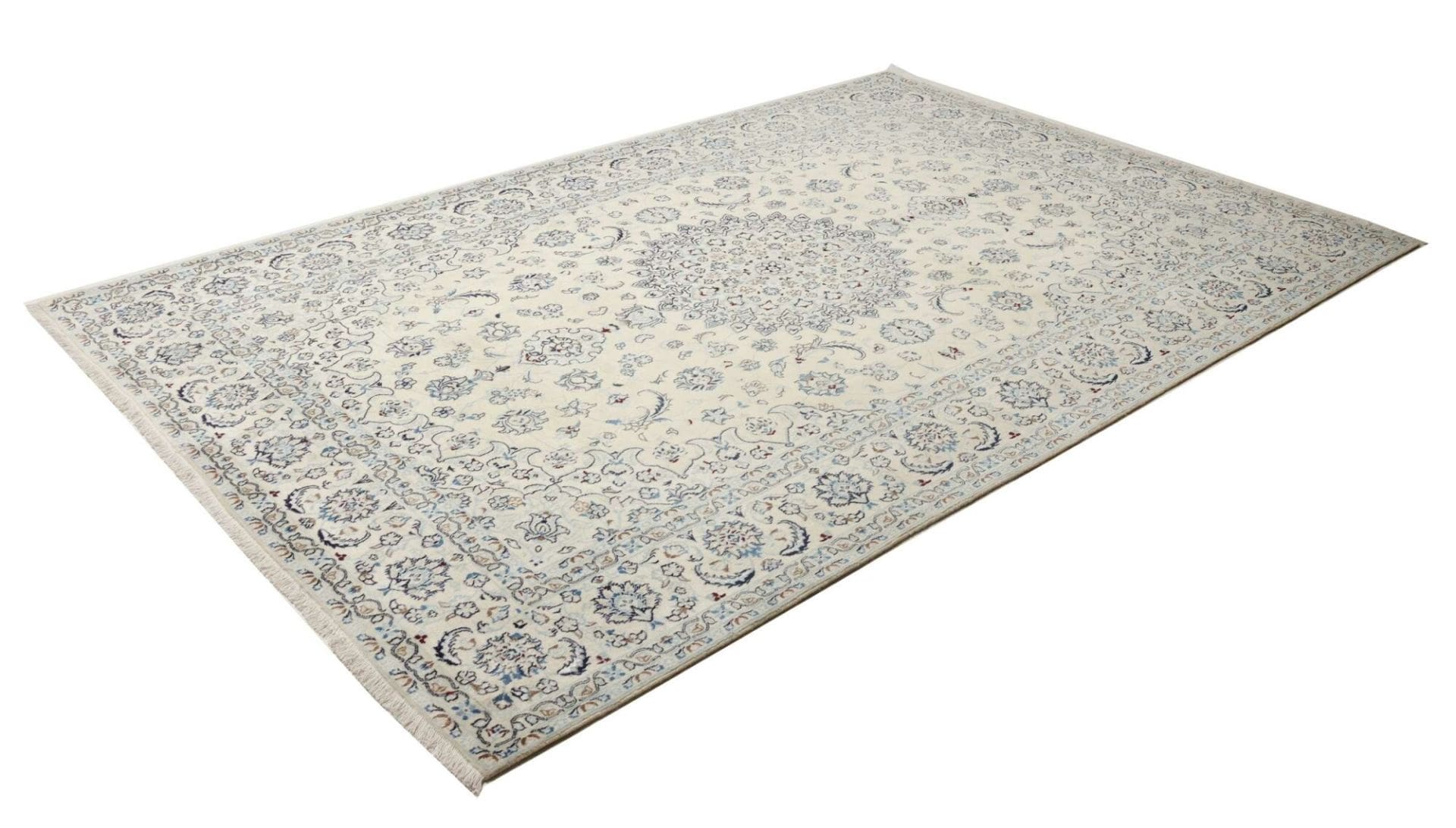 Nain Teppich 198 x 290 cm, florales Muster, handgeknüpft Perserteppich