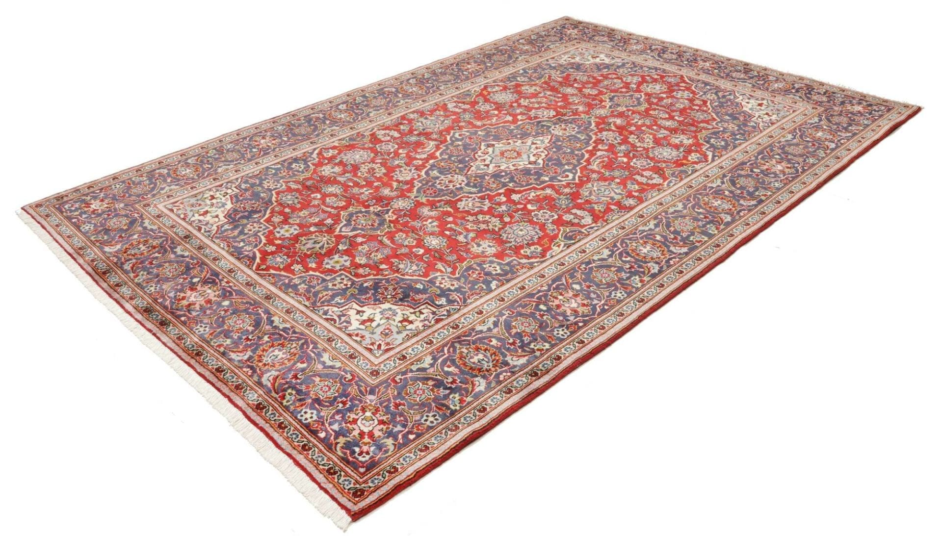 Kashan Teppich 199 x 298 cm, florale Muster, handgeknüpft, Perserteppich