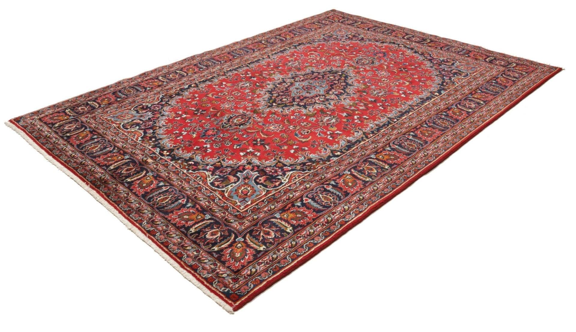 Persischer Mashad Teppich 207 x 288 cm, florales Muster, handgeknüpft