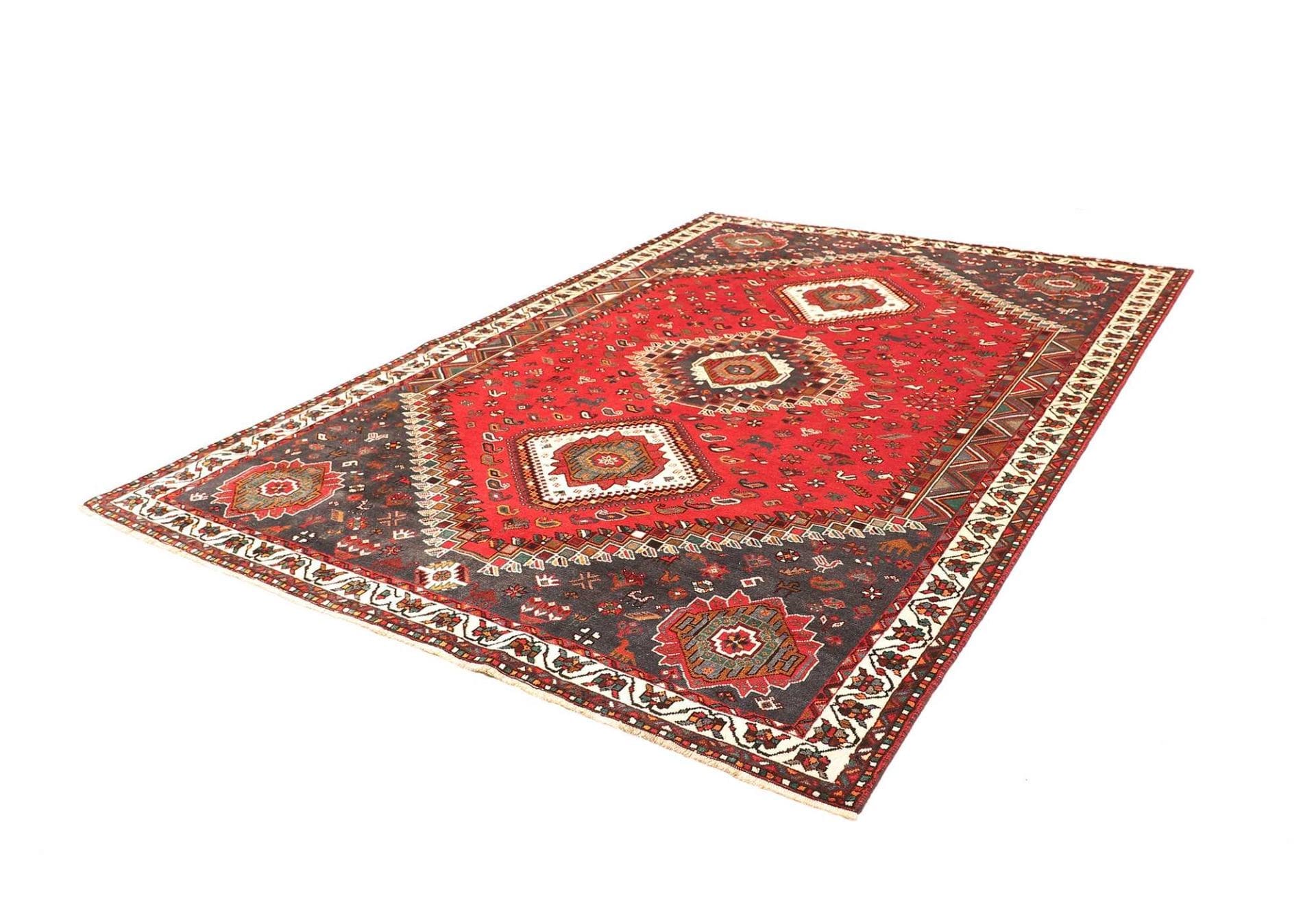 Shiraz Teppich 223 x 308cm, Wolle, geometrisches Muster, handgeknüpft