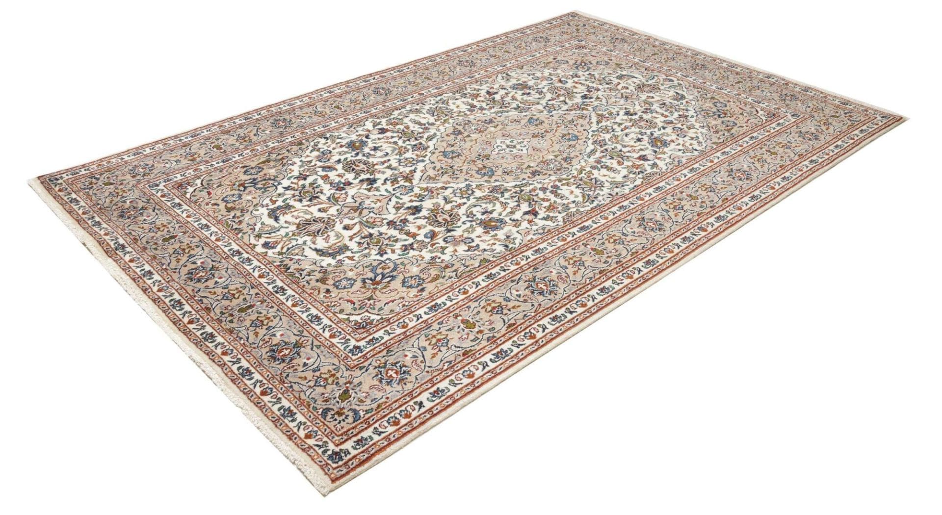 Mashad Teppich 196 x 305 cm, florale Muster, handgeknüpft, Perserteppich