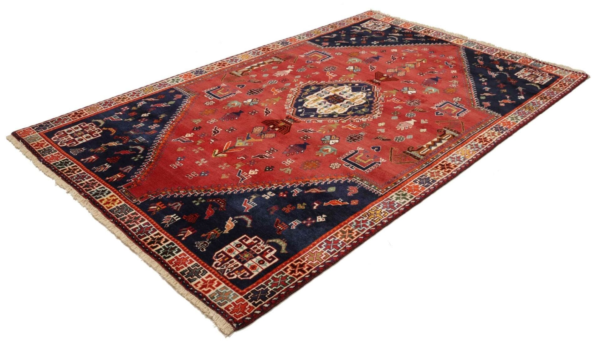 Shiraz Teppich 180 x 280cm, Wolle, geometrisches Muster, handgeknüpft