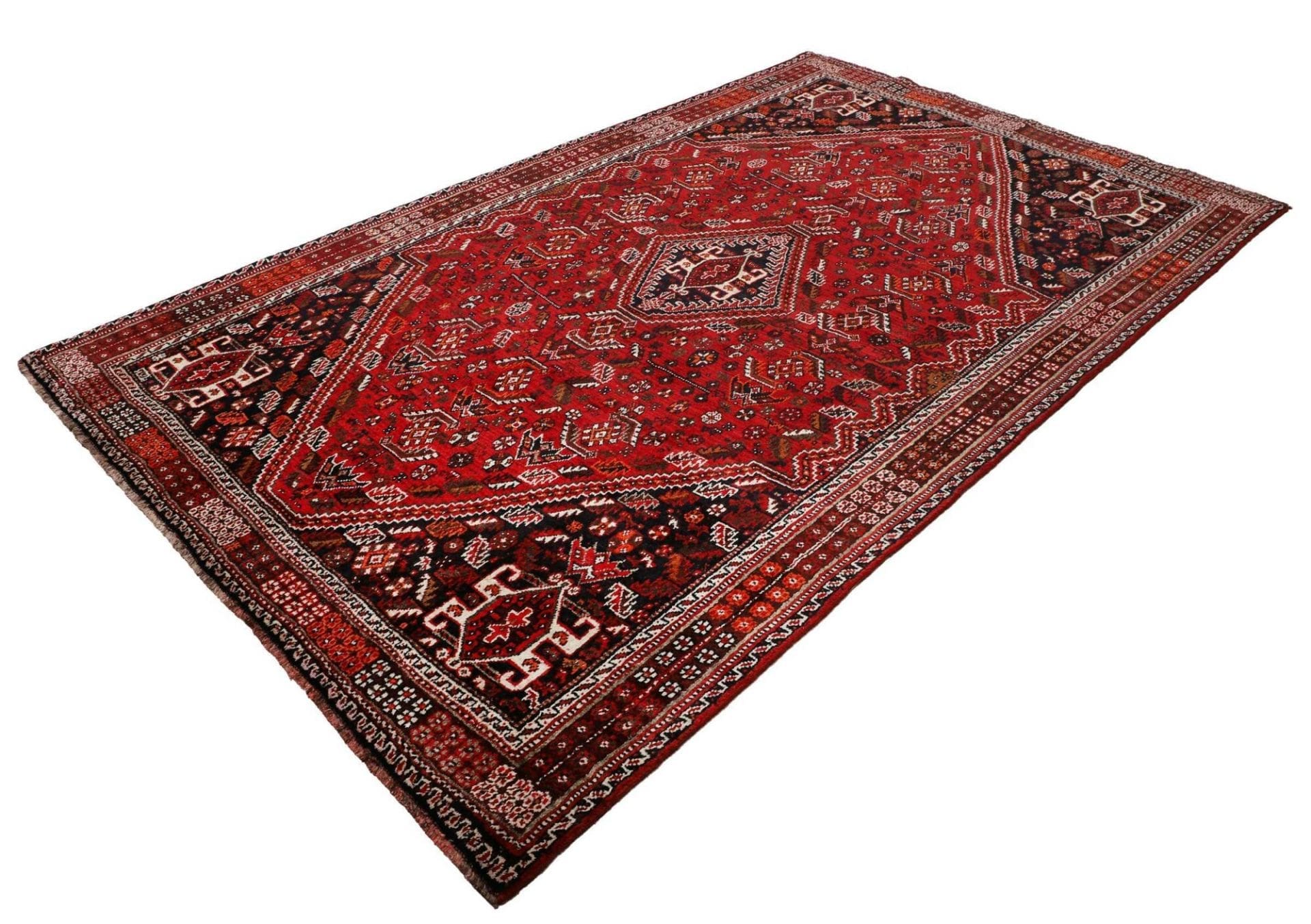 Shiraz Teppich 181 x 280 cm, geometrisches Muster, handgeknüpft