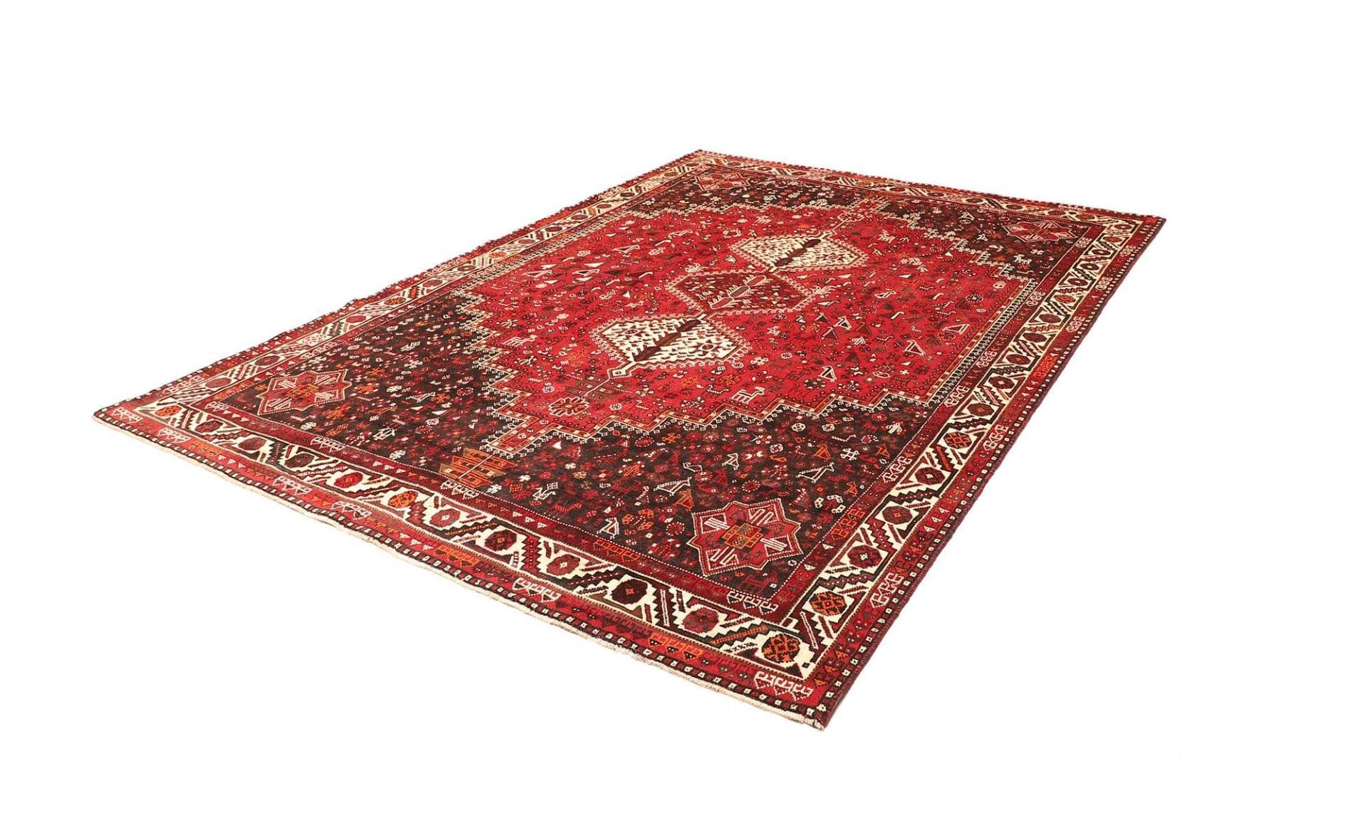 Shiraz Teppich 218 x 302 cm, handgeknüpft, Wolle, geometrisches Muster