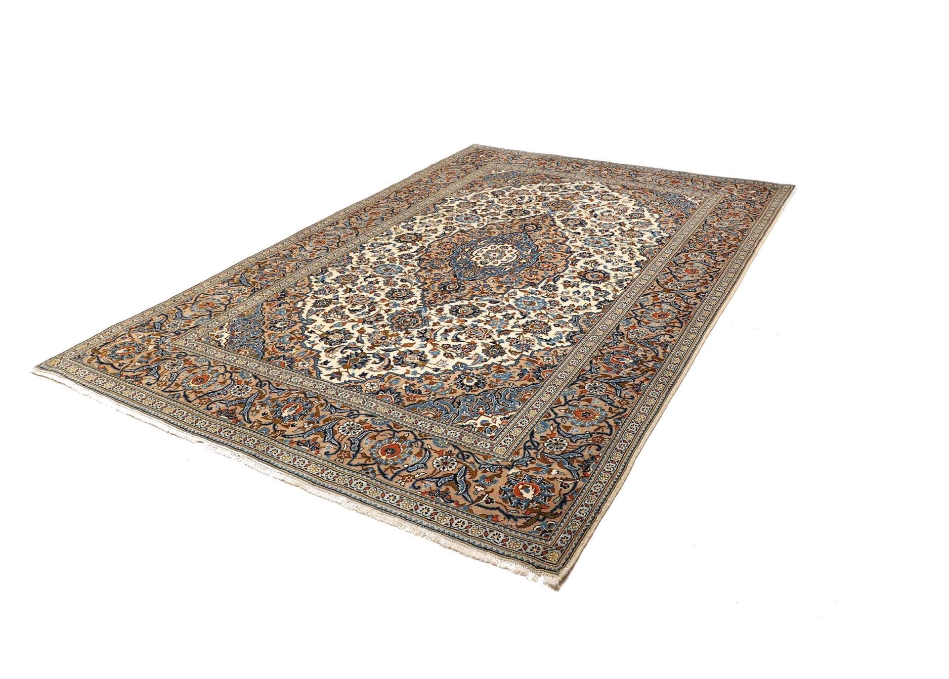 Kashan Teppich 205 x 303cm, Schurwolle, florales Muster, handgeknüpft