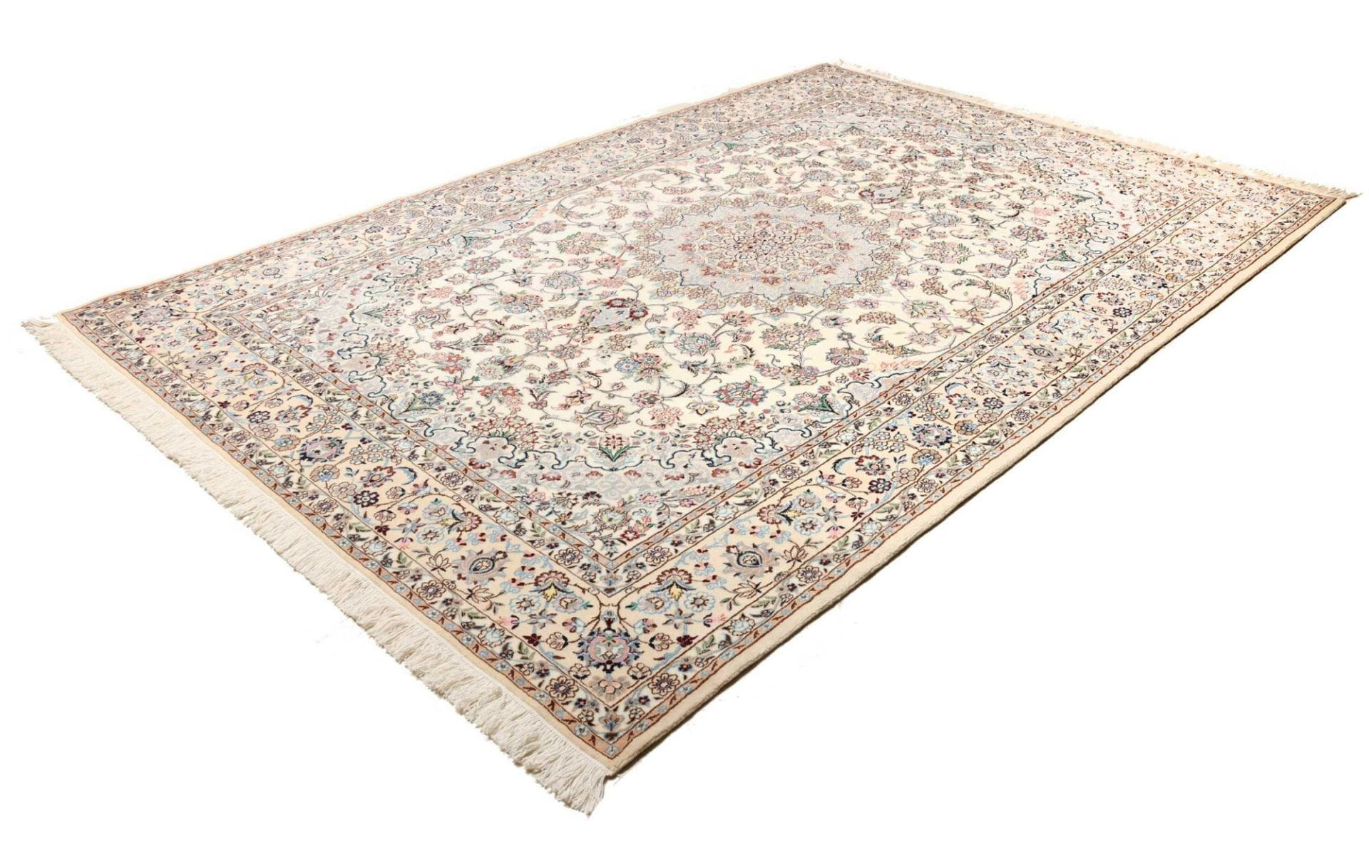 Nain Teppich 211 x 308 cm, florales Design, Schurwolle, handgeknüpft