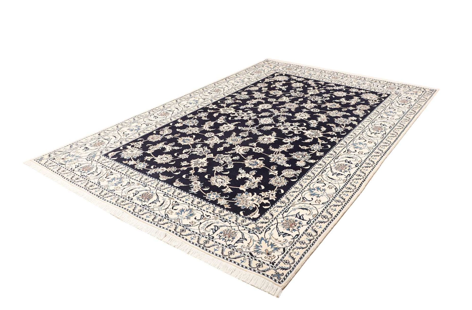 Exklusiver Nain Teppich 191 x 282 cm, florales Muster, handgeknüpft H1