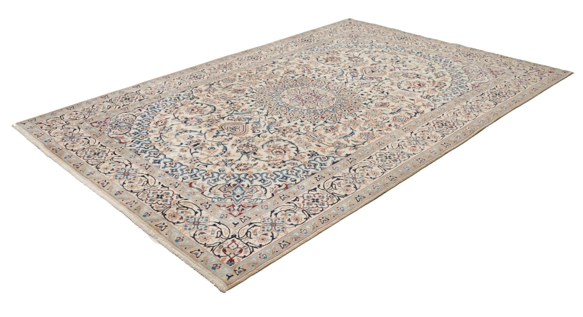 Nain Teppich 199 x 302cm, florales Muster, handgeknüpft, Perserteppich