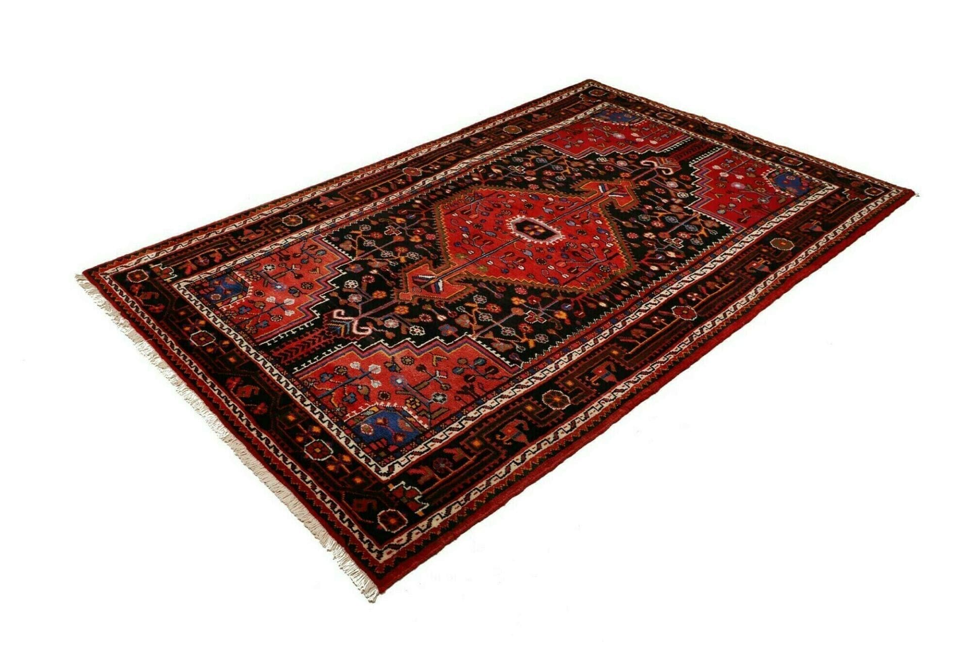 Hamadan Teppich 145 x 223 cm, Schurwolle, geometrisches Muster, handgeknüpft