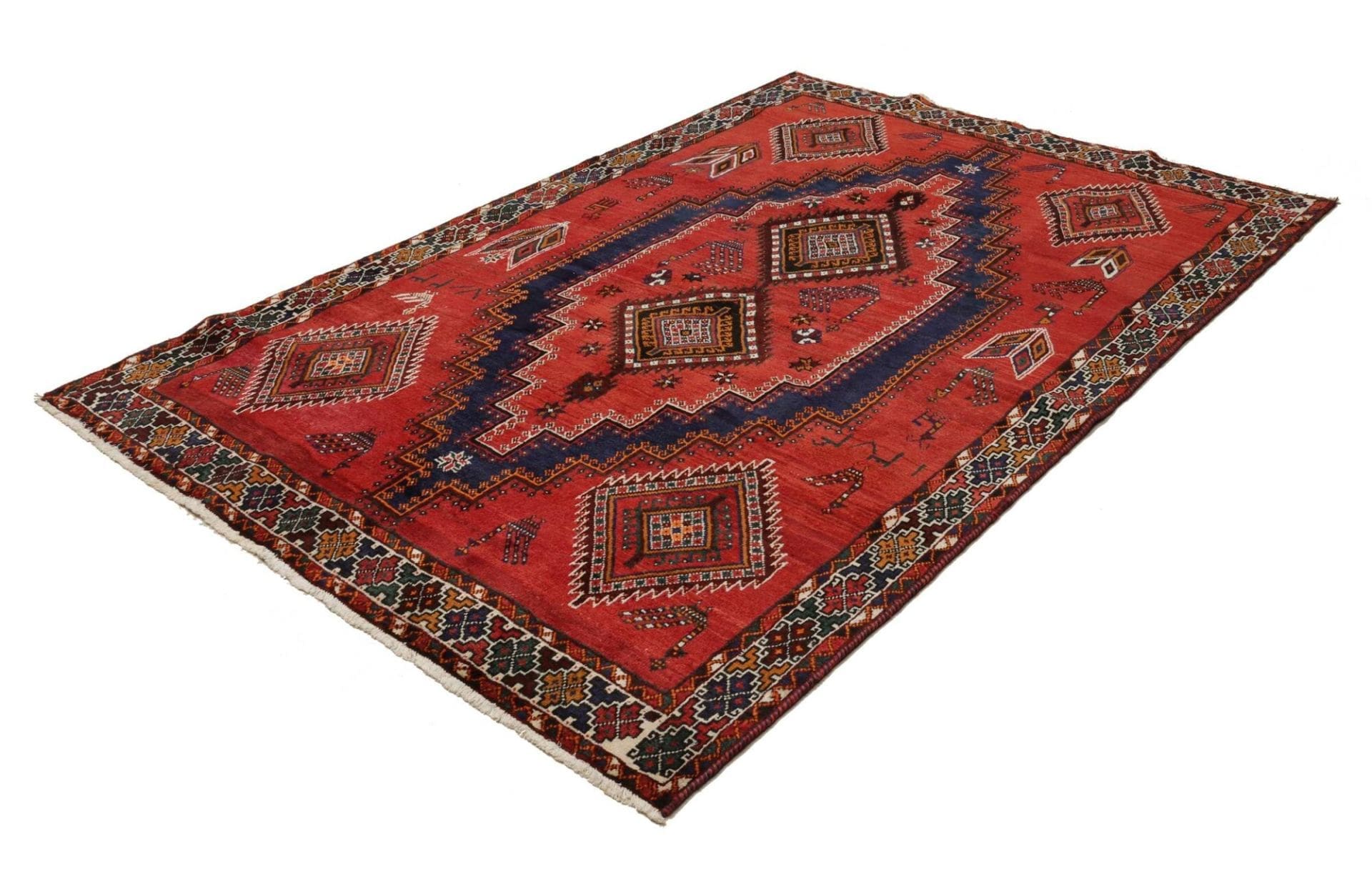 Shiraz Teppich 171 x 247cm, Wolle, geometrische Muster, handgeknüpft