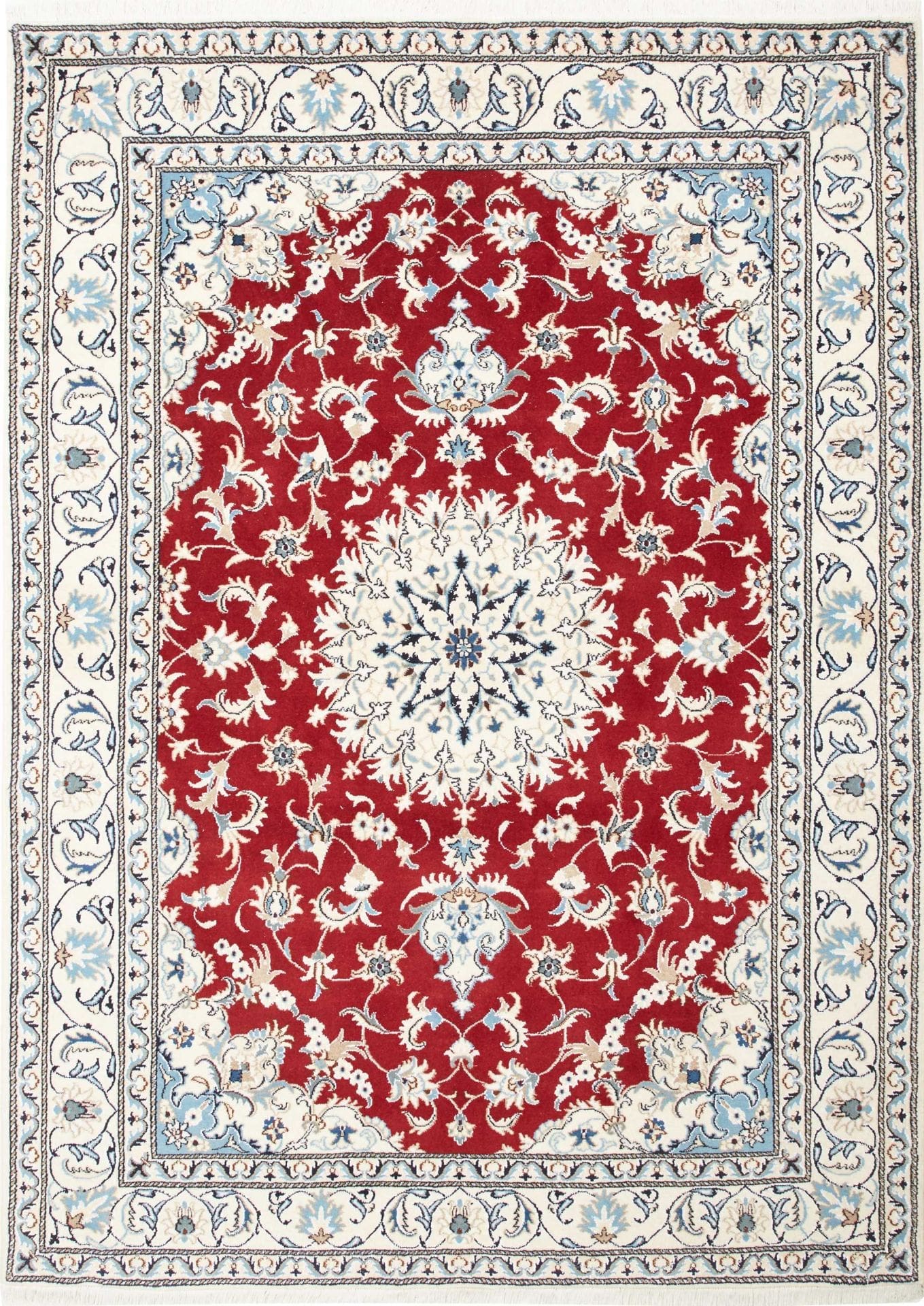 Exklusiver Nain Teppich 173 x 235 cm, florales Muster, handgeknüpft