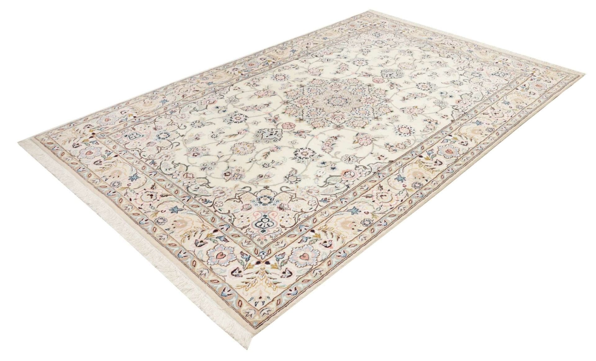 Nain Teppich 168 x 255 cm, florales Design, handgeknüpft, Perserteppich