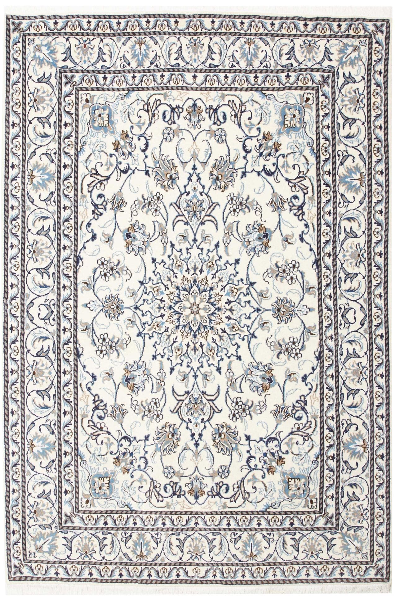 Nain Teppich 150 x 217cm, florales Muster, Schurwolle, handgeknüpft
