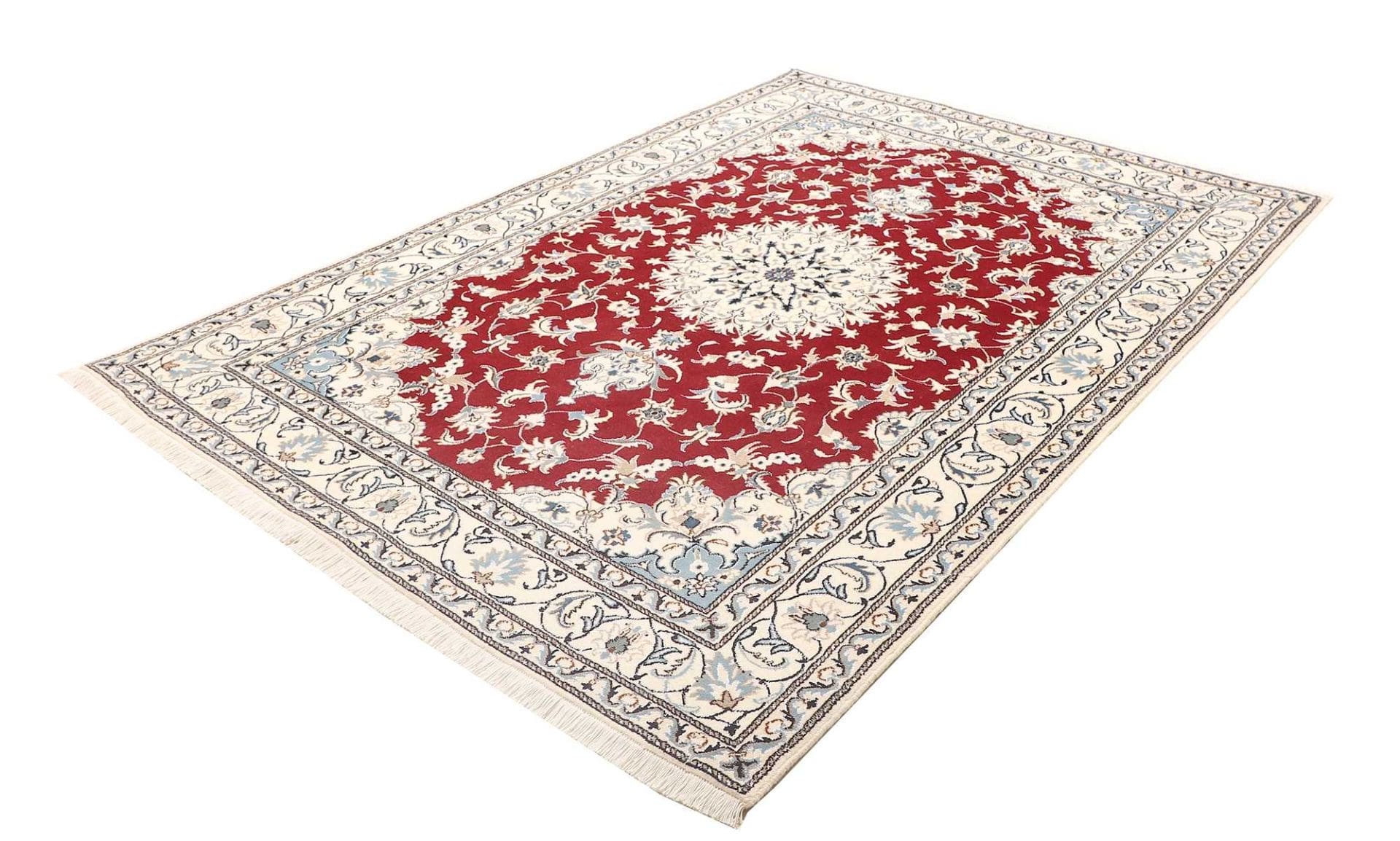 Exklusiver Nain Teppich 173 x 235 cm, florales Muster, handgeknüpft