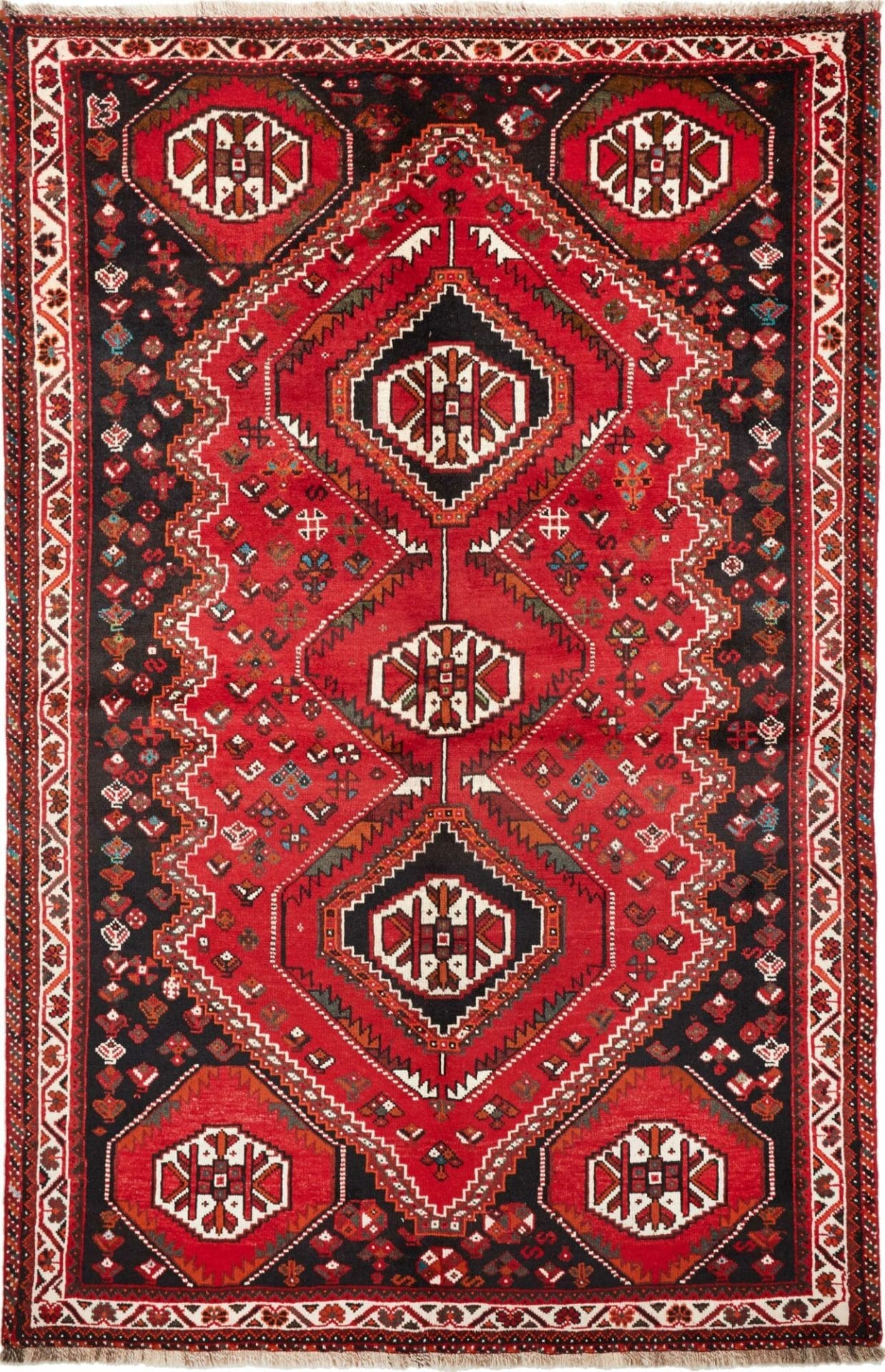 Shiraz Orientteppich 175 x 260cm, Wolle mit geometrischen Mustern, handgeknüpft