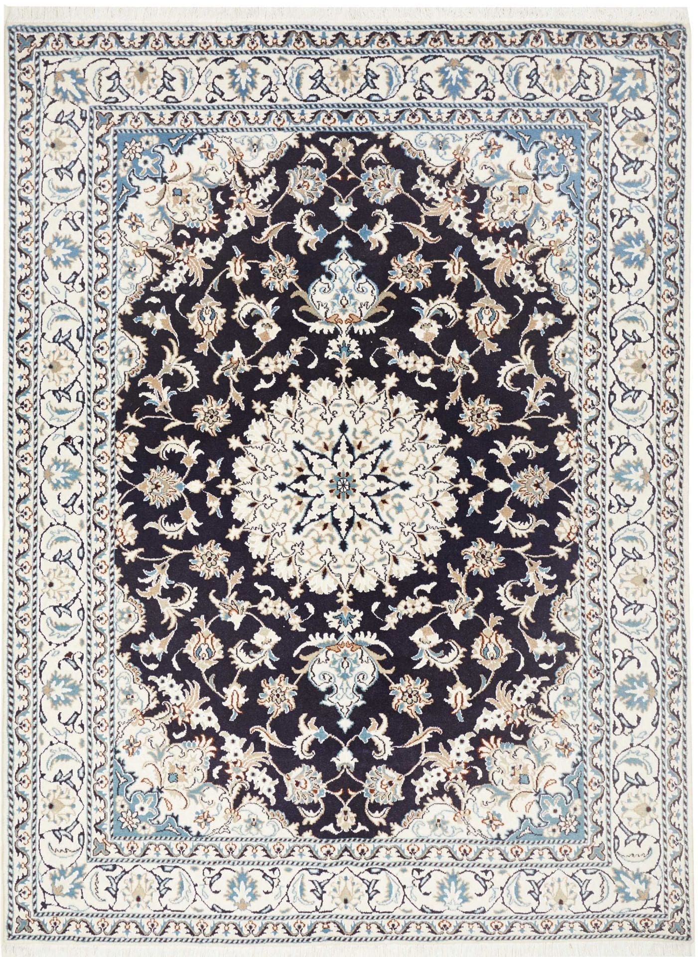 Nain Teppich 175 x 234 cm, florale Muster, handgeknüpft, Perserteppich