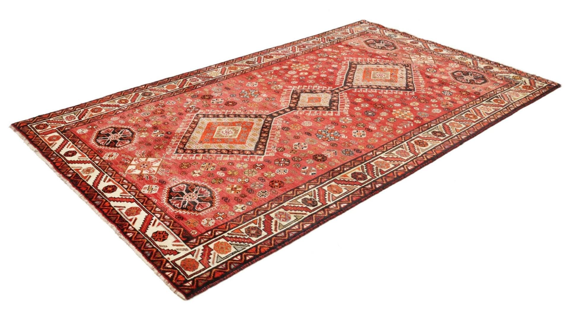 Shiraz Teppich 163 x 270cm Wolle, geometrisches Muster, handgeknüpft