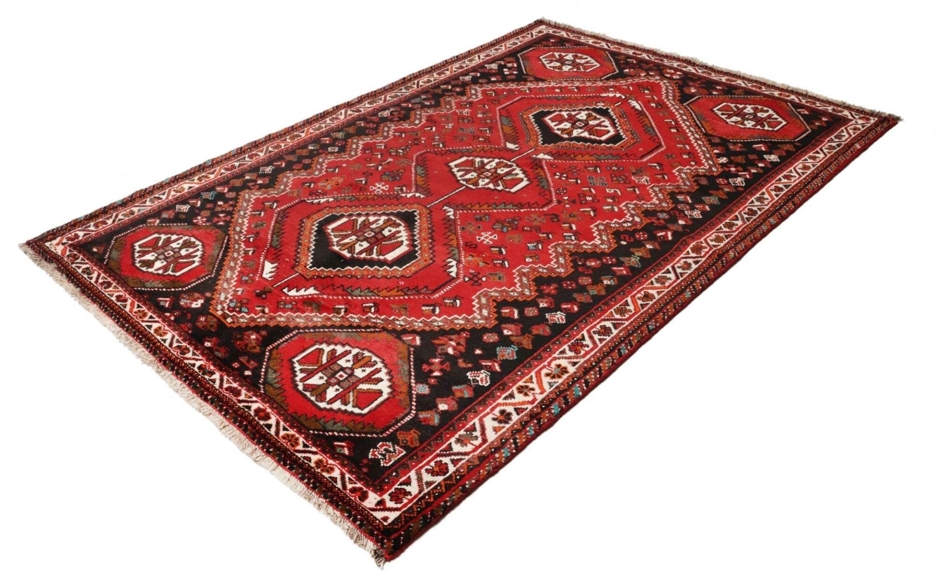 Shiraz Orientteppich 175 x 260cm, Wolle mit geometrischen Mustern, handgeknüpft
