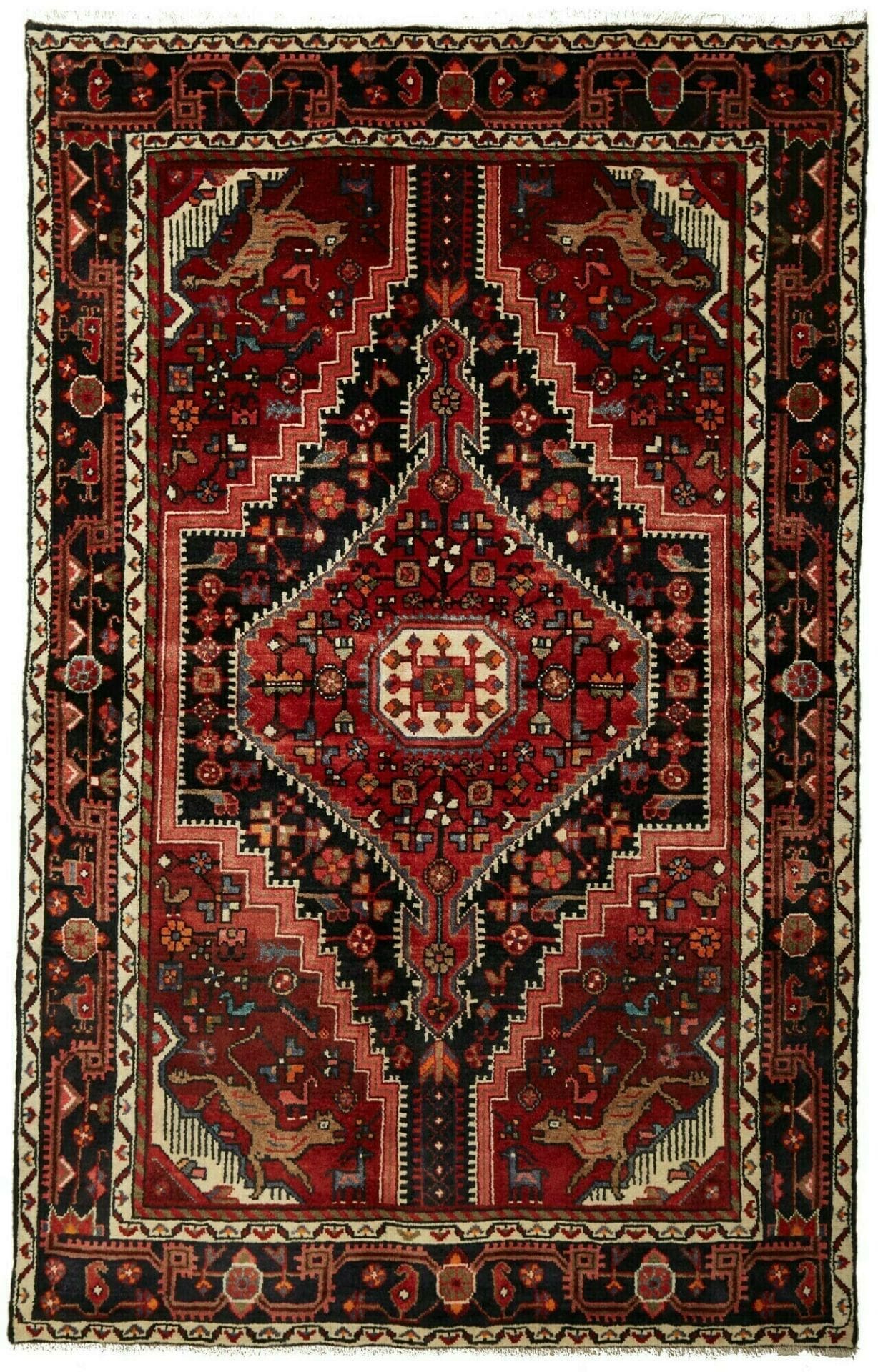 Orientteppich Hamadan 143 x 220cm, Schurwolle, geometrisches Muster, handgeknüpft