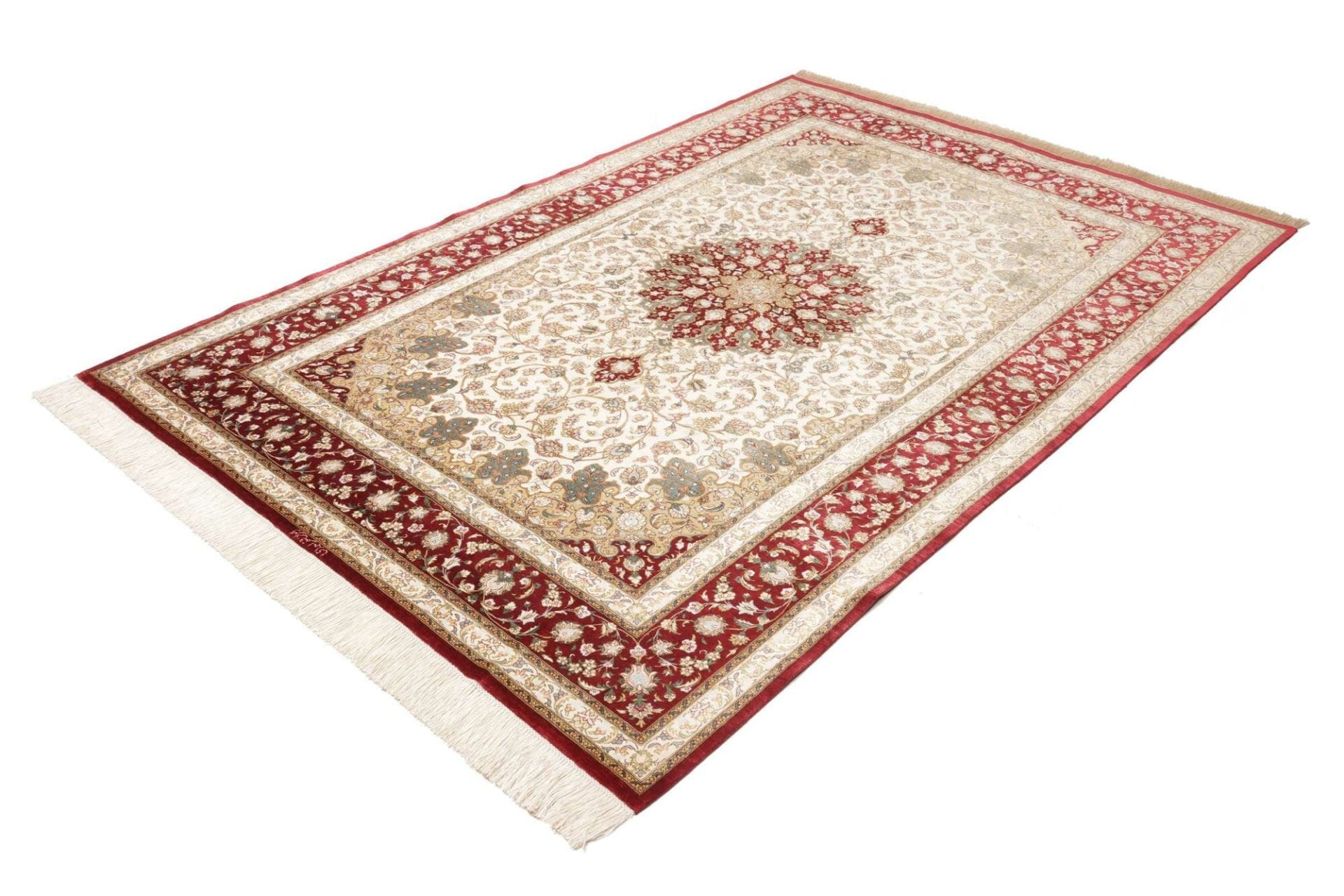 Ghom Teppich 157 x 233 cm, Seide, handgeknüpft, Perserteppich