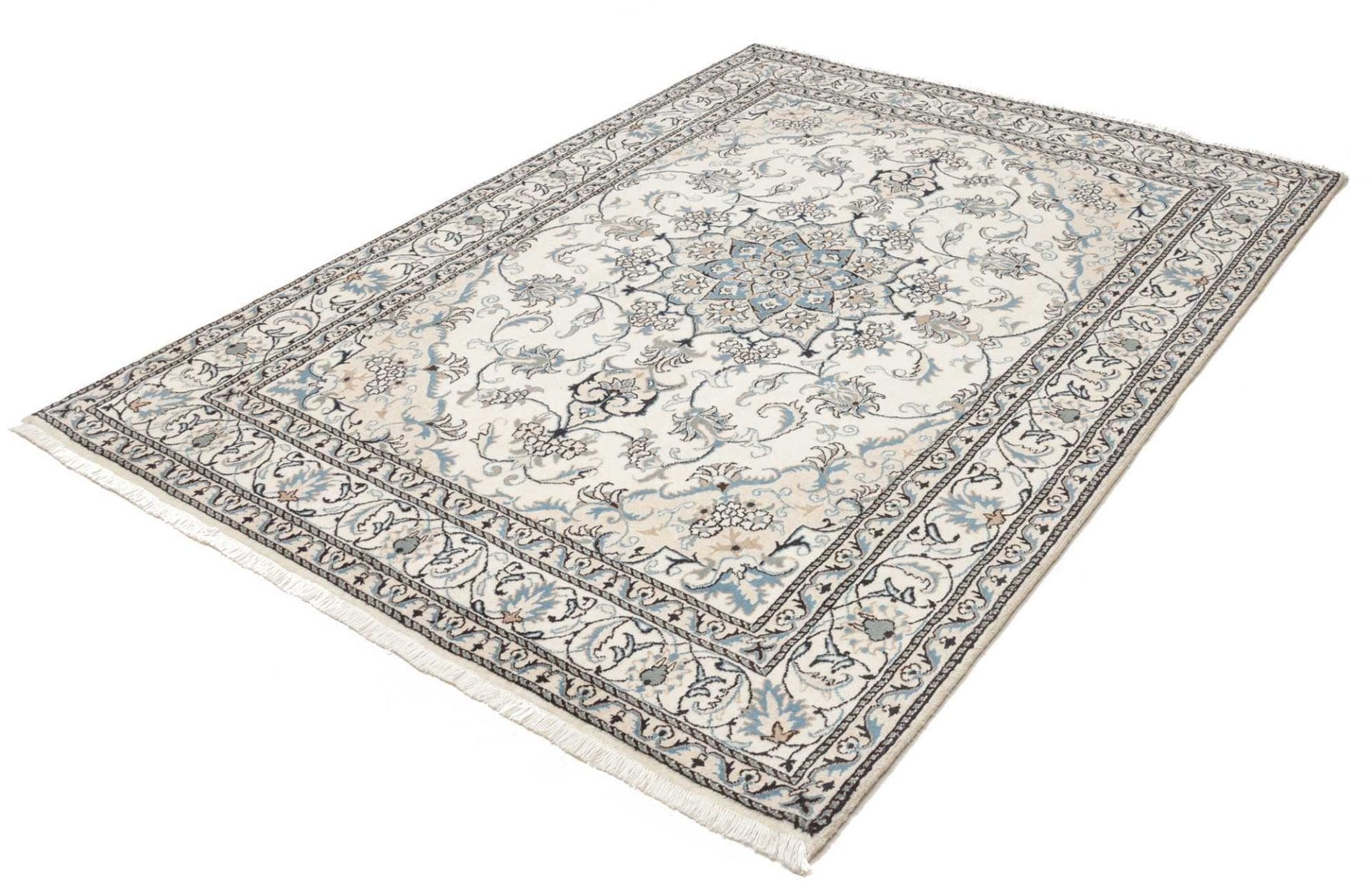 Nain Teppich 170 x 235 cm, florales Design, handgeknüpft, Perserteppich