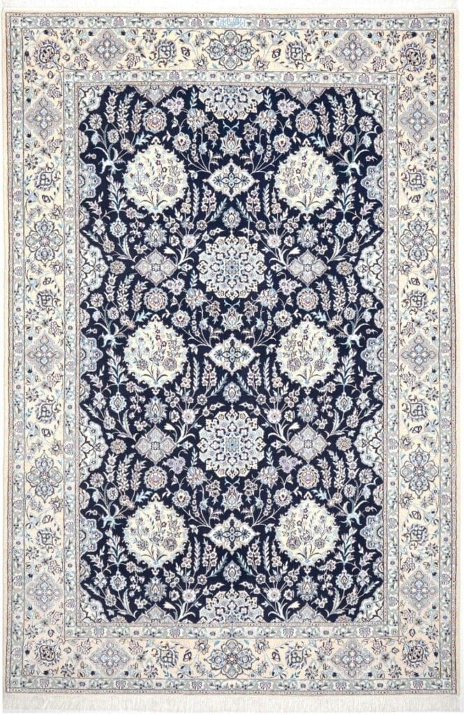 Nain Teppich 159 x 235 cm, florales Muster, Schurwolle, handgeknüpft