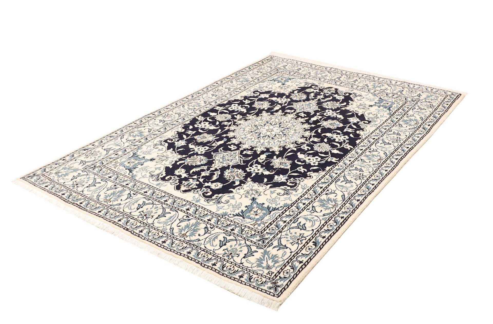 Nain Teppich 153 x 215 cm, florale Muster, handgeknüpft, Perserteppich