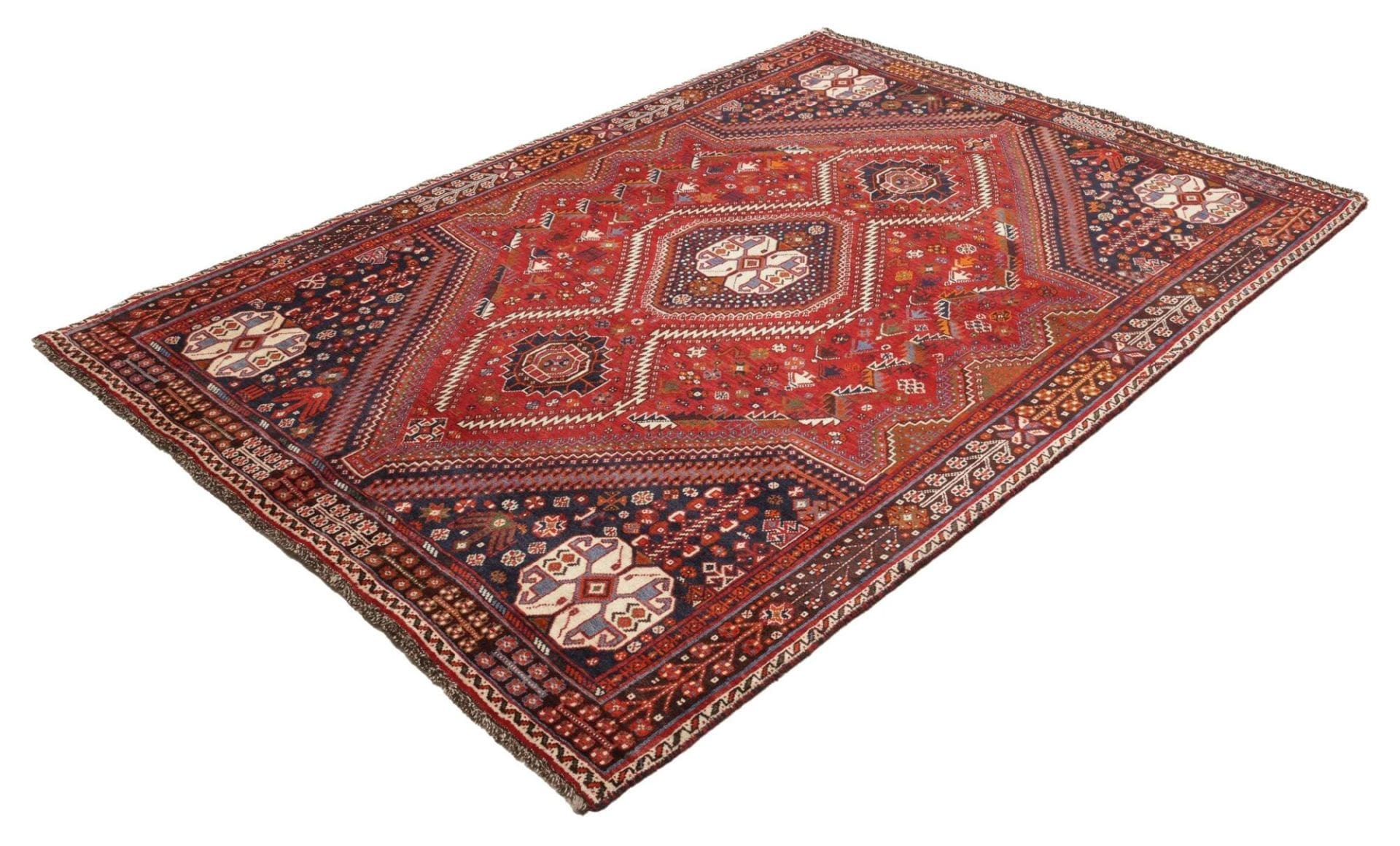Shiraz Teppich 166 x 225 cm, Wolle, geometrisches Muster, handgeknüpft