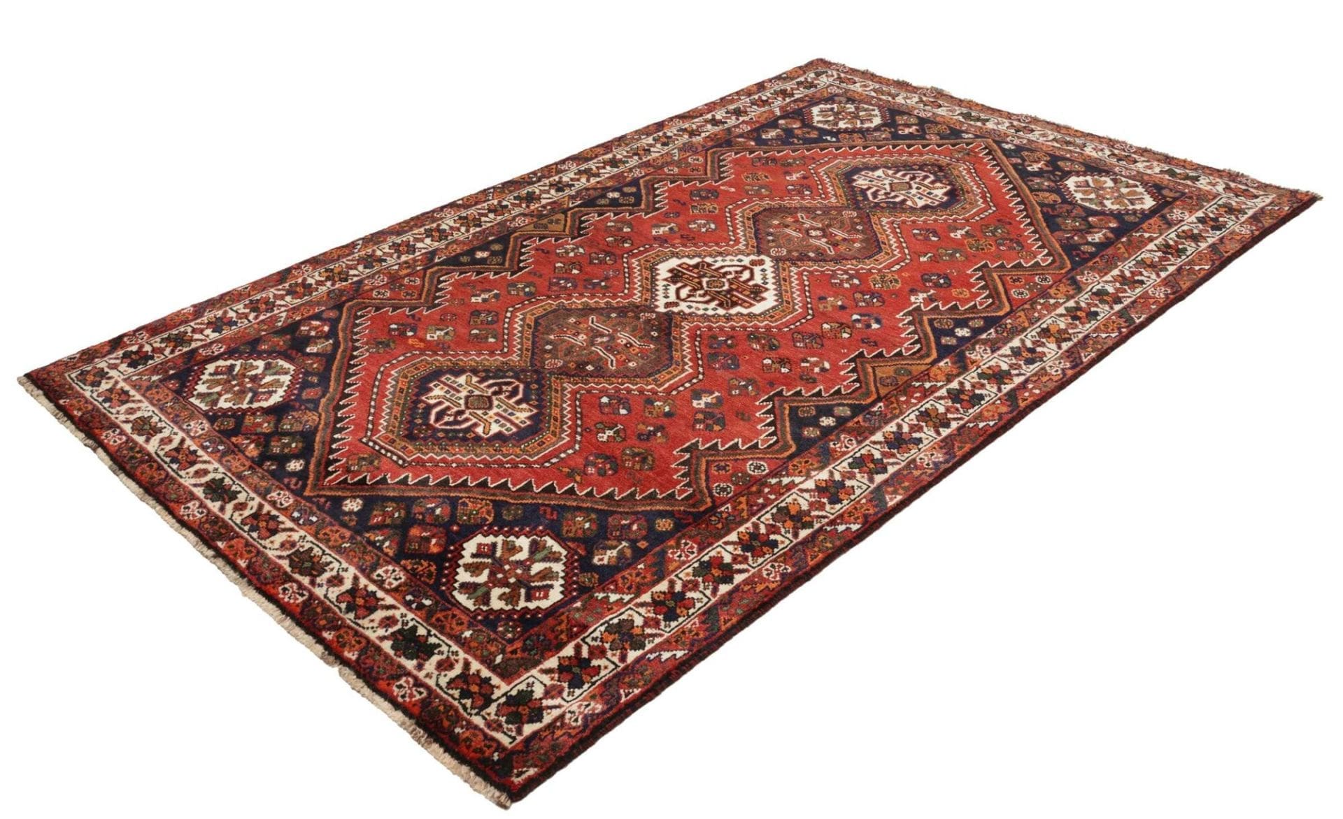 Shiraz Teppich 163 x 258 cm, Wolle, geometrisches Muster, handgeknüpft