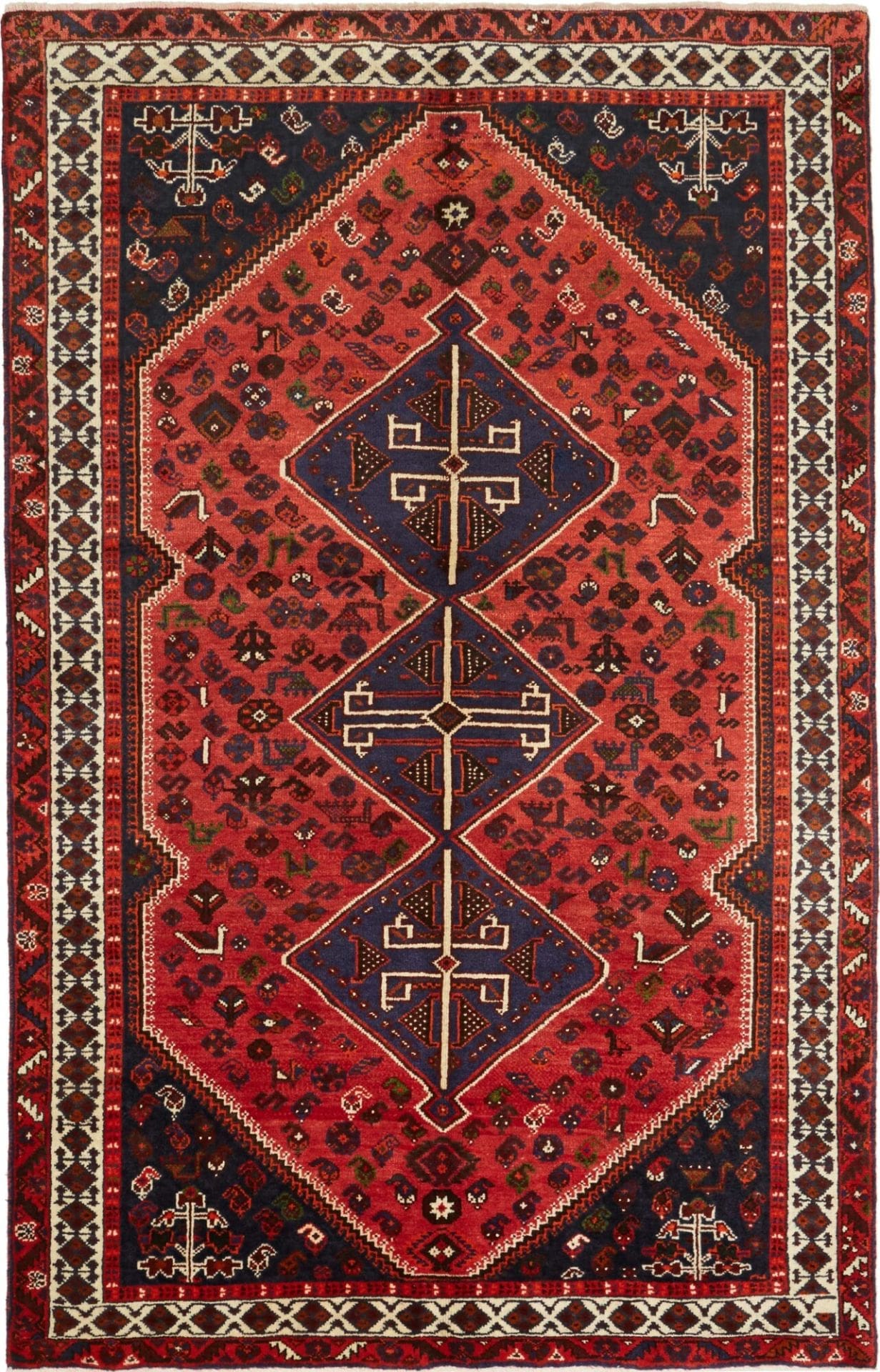 Shiraz Teppich 163 x 258cm, Wolle, geometrisches Muster, handgeknüpft