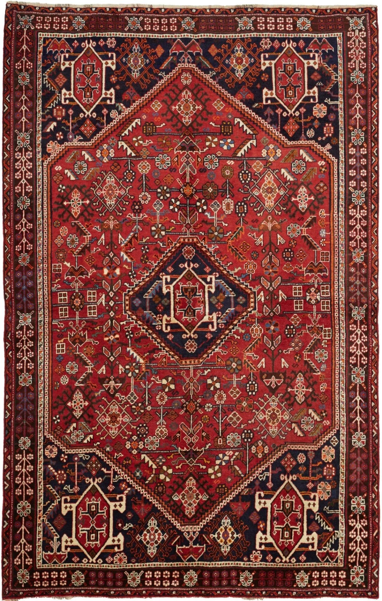 Shiraz Teppich 163 x 252cm, Wolle, geometrisches Muster, handgeknüpft