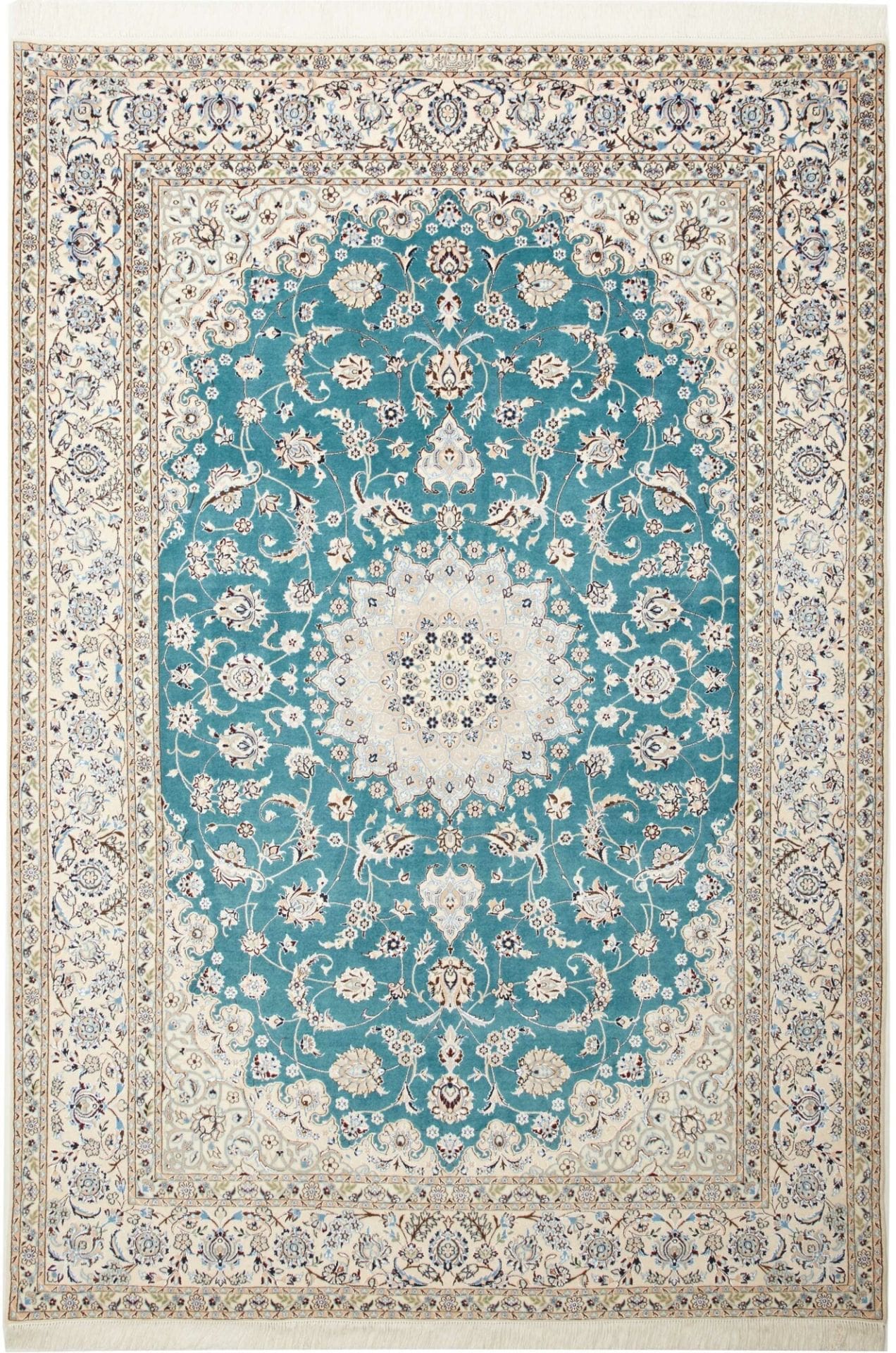 Nain Teppich 171 x 244 cm, florales Muster, handgeknüpft