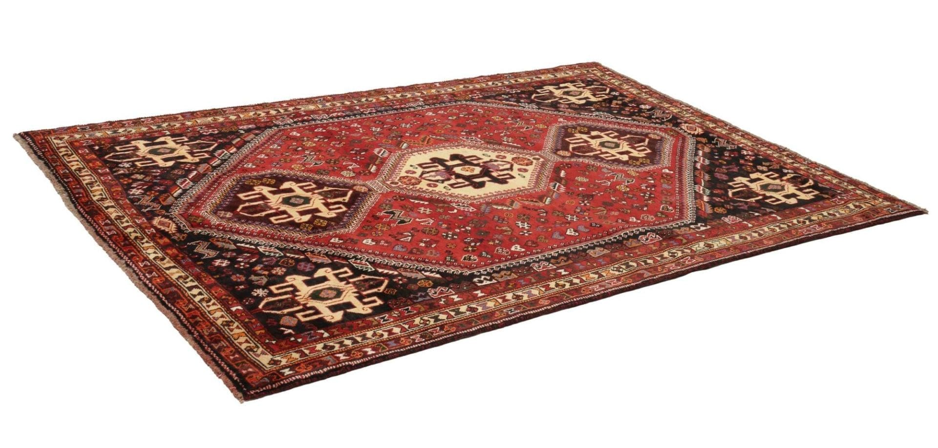 Shiraz Teppich 177 x 253 cm, handgeknüpft, Wolle auf Wolle, Perserteppich